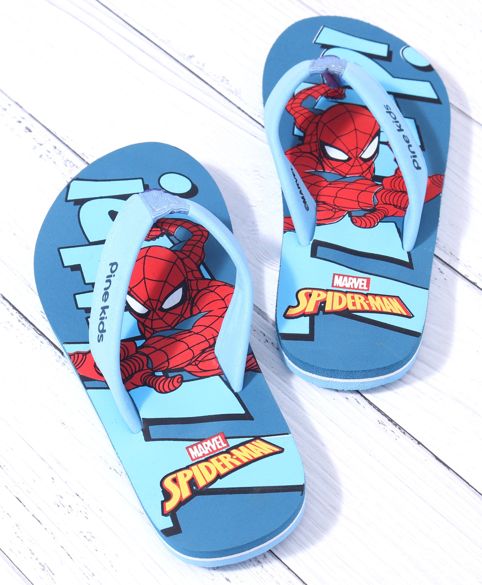 Pine Kids Slip On Style Flip Flops Spider Man Print - Blue-picture-12