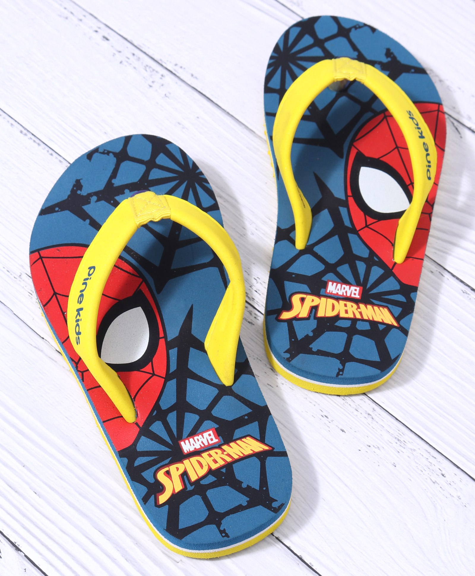 Pine Kids Spider Man Printed Slip On Flip Flop - Blue & Yellow-image-43