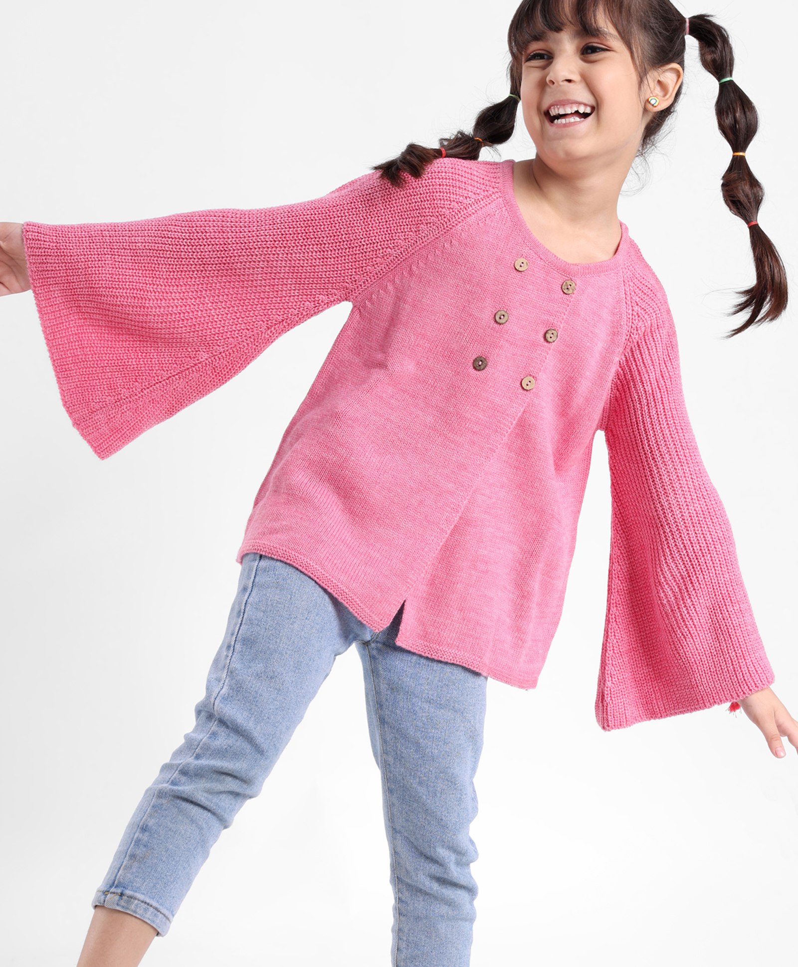 Babyhug 100% Acrylic Knit Full Sleeves Solid Color Shrug - Dark Pink-image-48