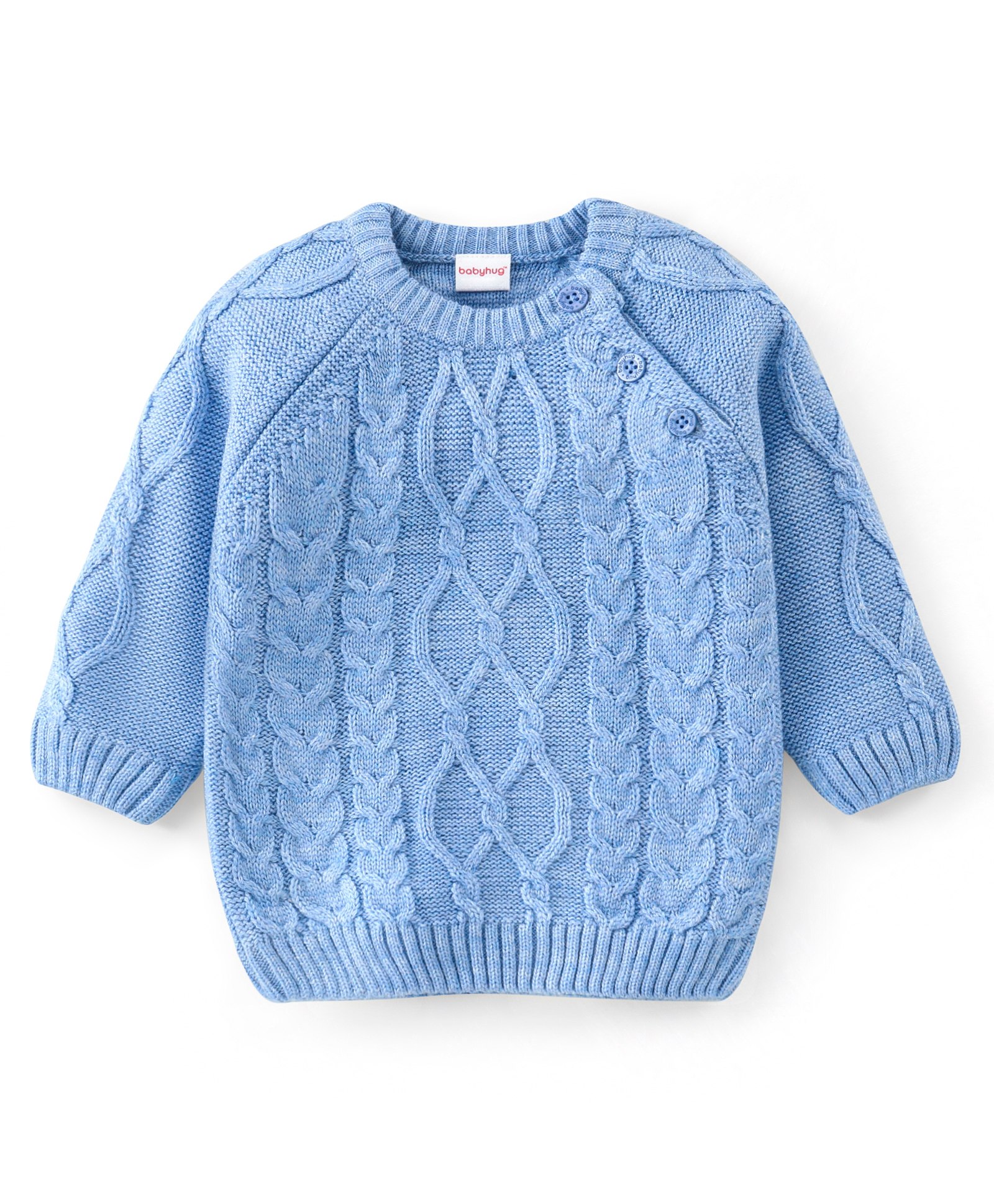 Babyhug 100% Acrylic Knit Full Sleeves Cable Knit Sweater - Blue-picture-20