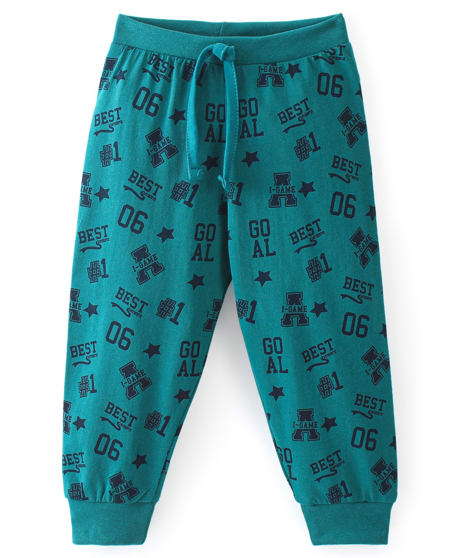 Babyhug Cotton Knit Full Length Lounge Pant Text Print - Green-picture-13