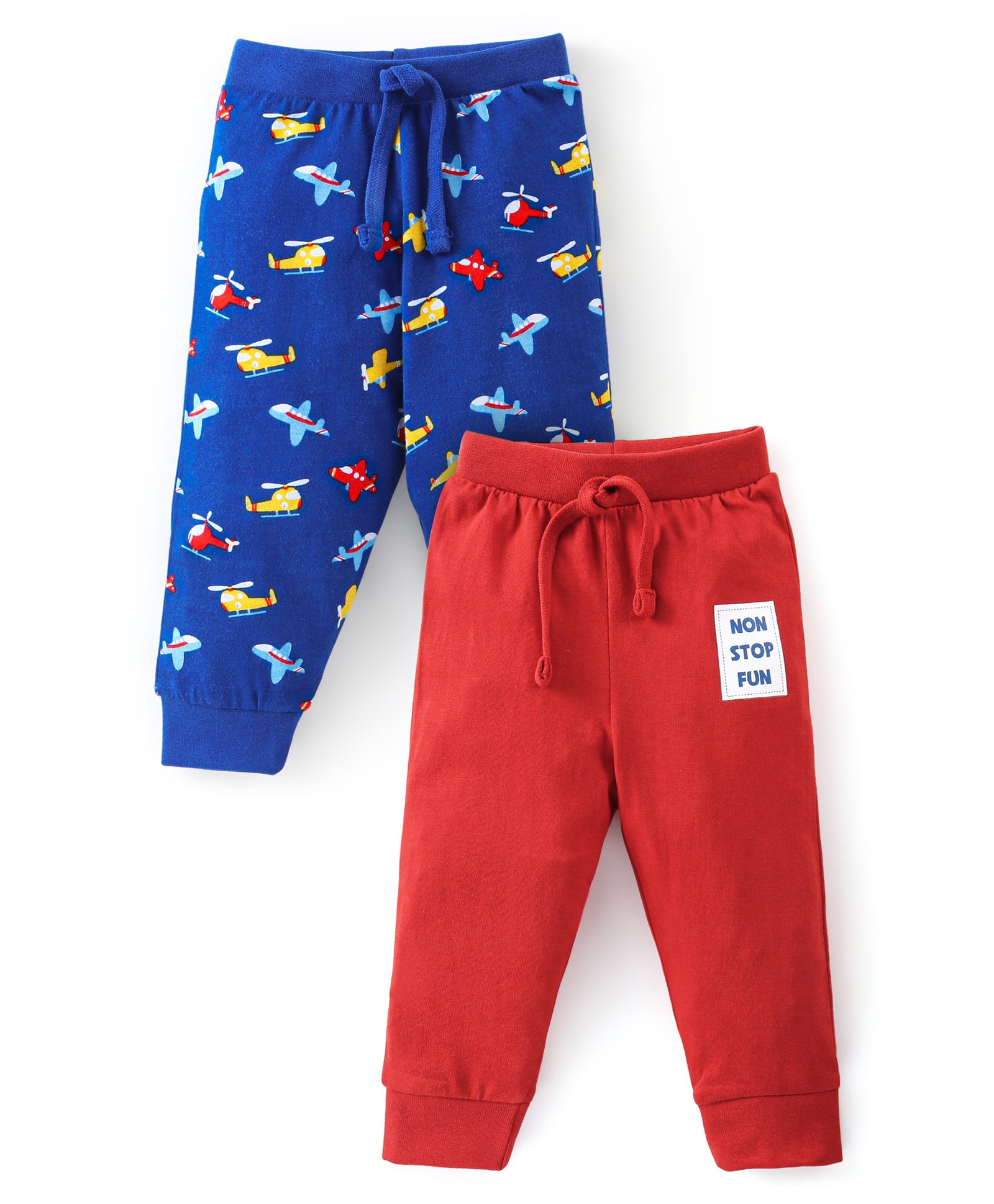 Babyhug Cotton Knit Full Length Lounge Pant Helicopter Print Pack of 2 - Multicolour-image-5
