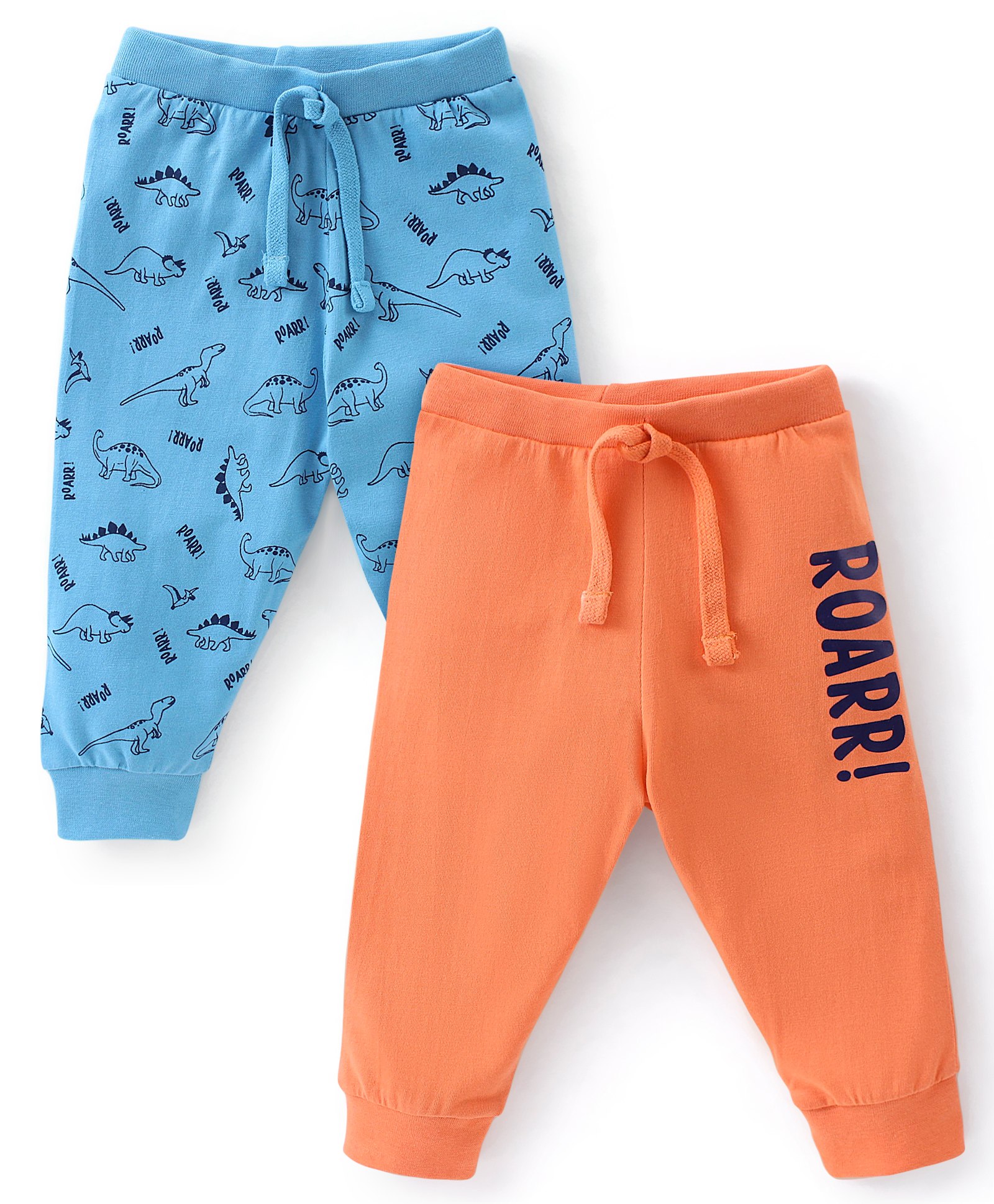 Babyhug Cotton Knit Full Length Lounge Pants Dino Print Pack of 2 - Blue & Orange-picture-28