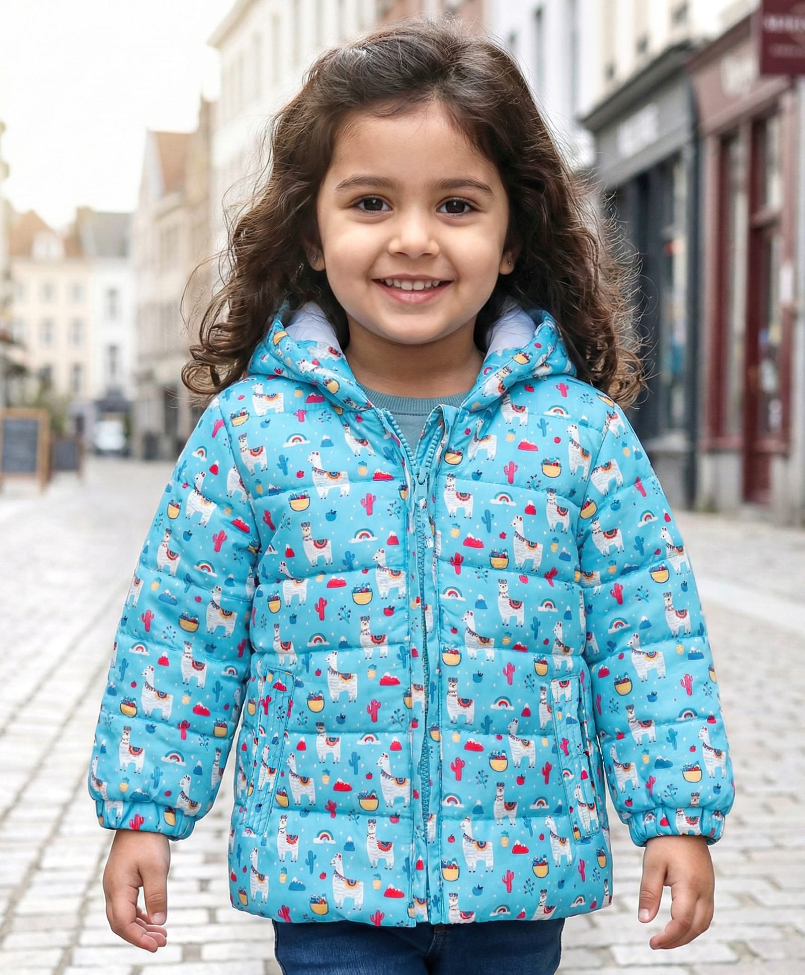 Babyhug Full Sleeves Hooded & Padded Jacket Llama Print- Blue-image-43