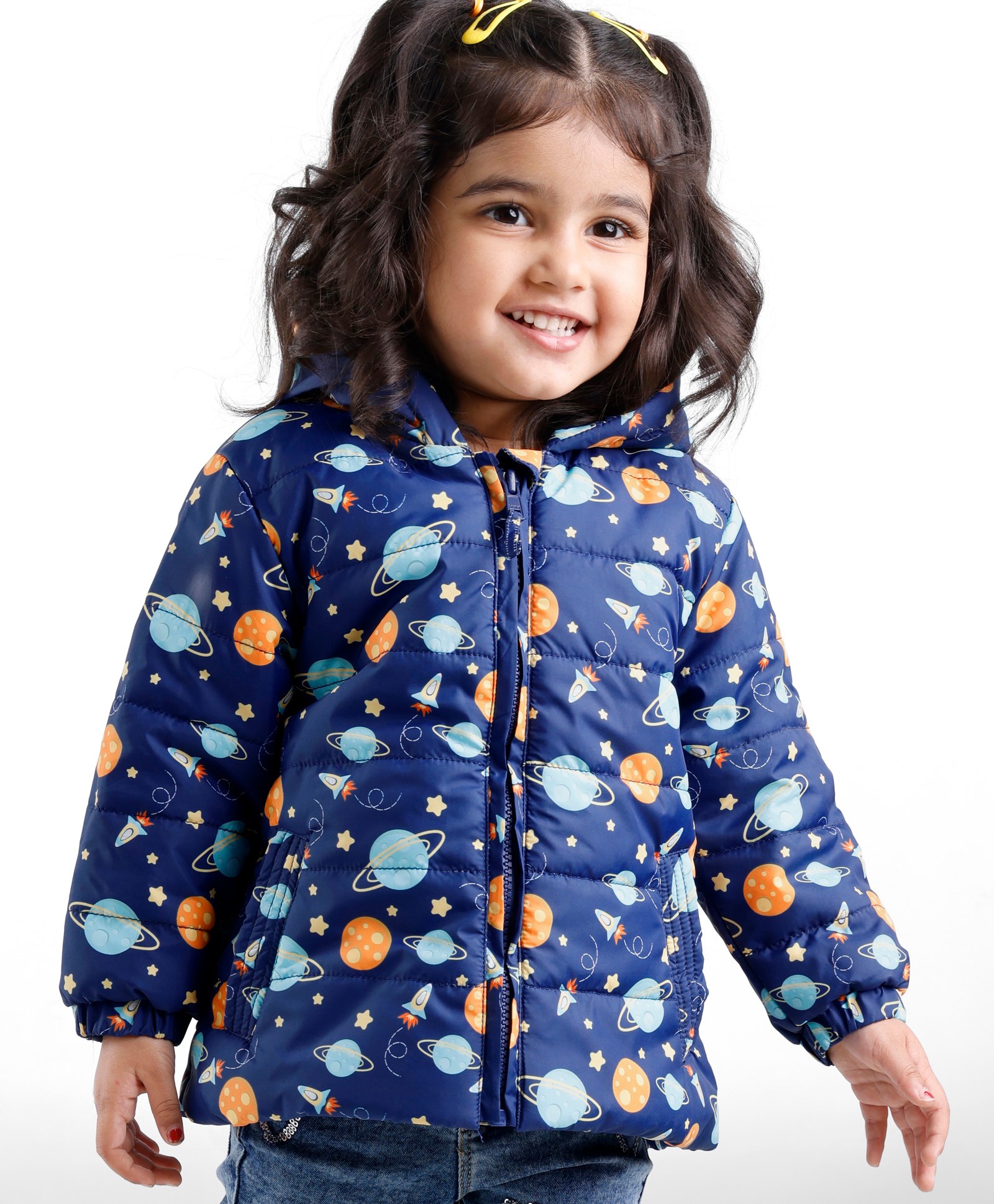 Babyhug Full Sleeves Hooded & Padded Jacket Outer Space Print- Navy Blue-image-45