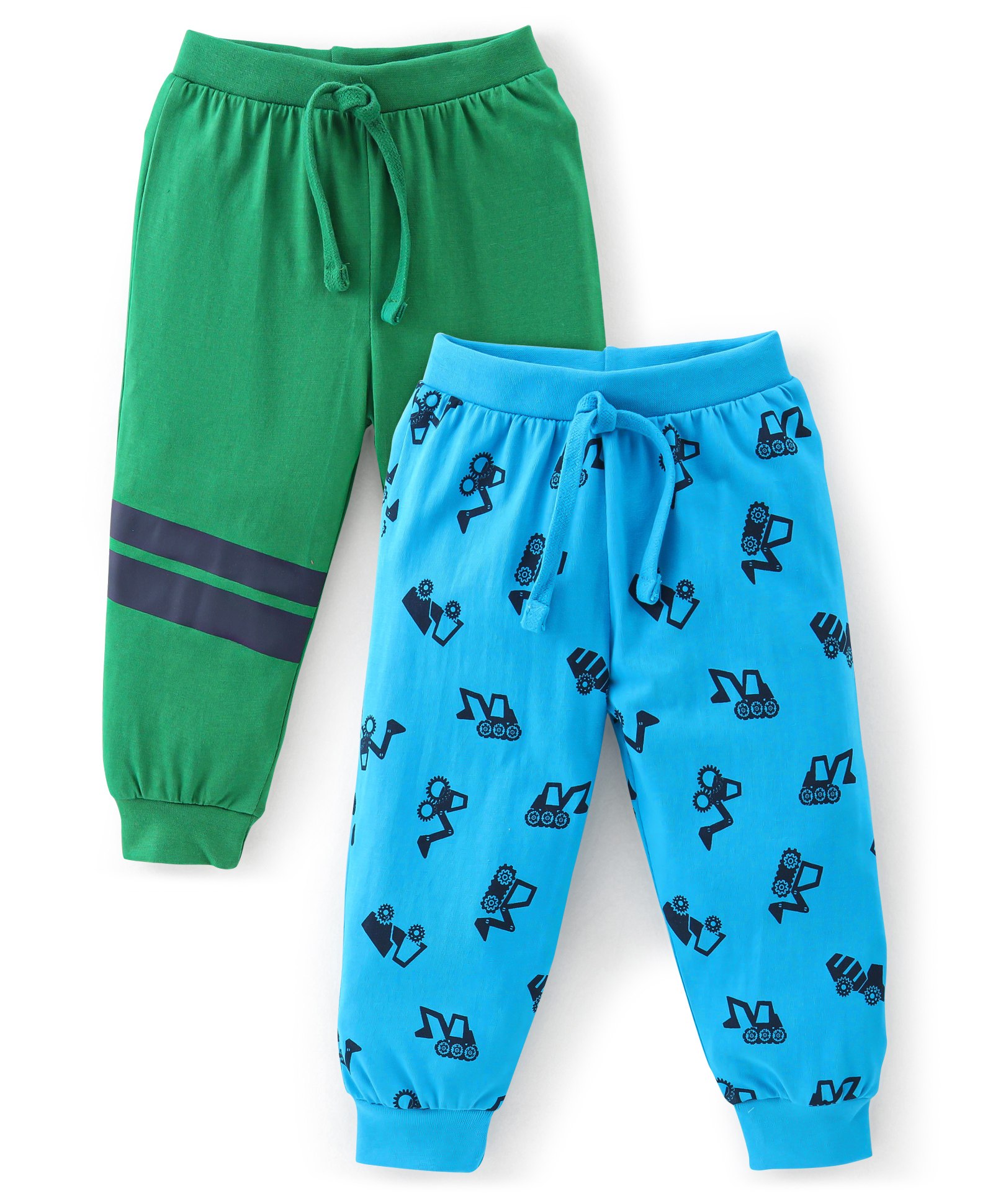 Babyhug Cotton Full Length Lounge Pants Truck Print Pack of 2- Blue & Green-image-7