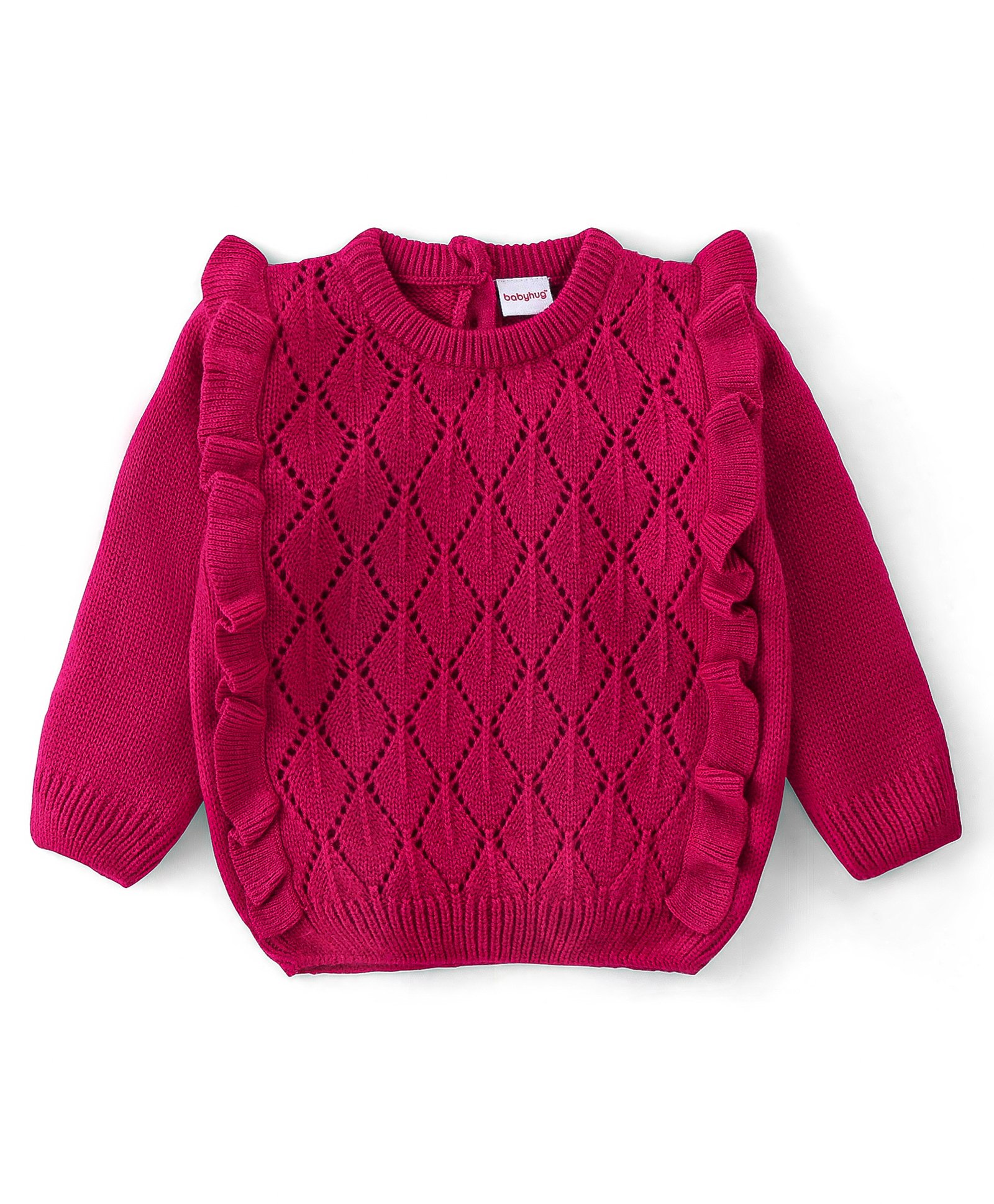 Babyhug 100% Acrylic Full Sleeves Sweater With Cable Knit Design - Fushia-picture-23
