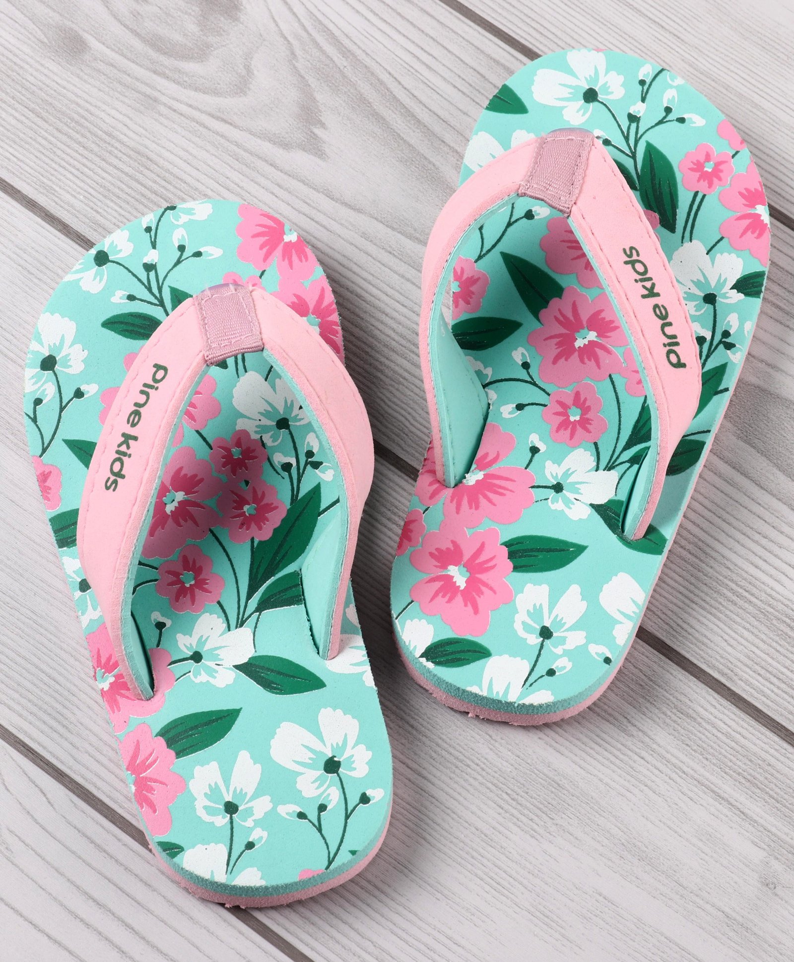 Pine Kids Flip Flops With Floral Print - Blue & Pink-image-13