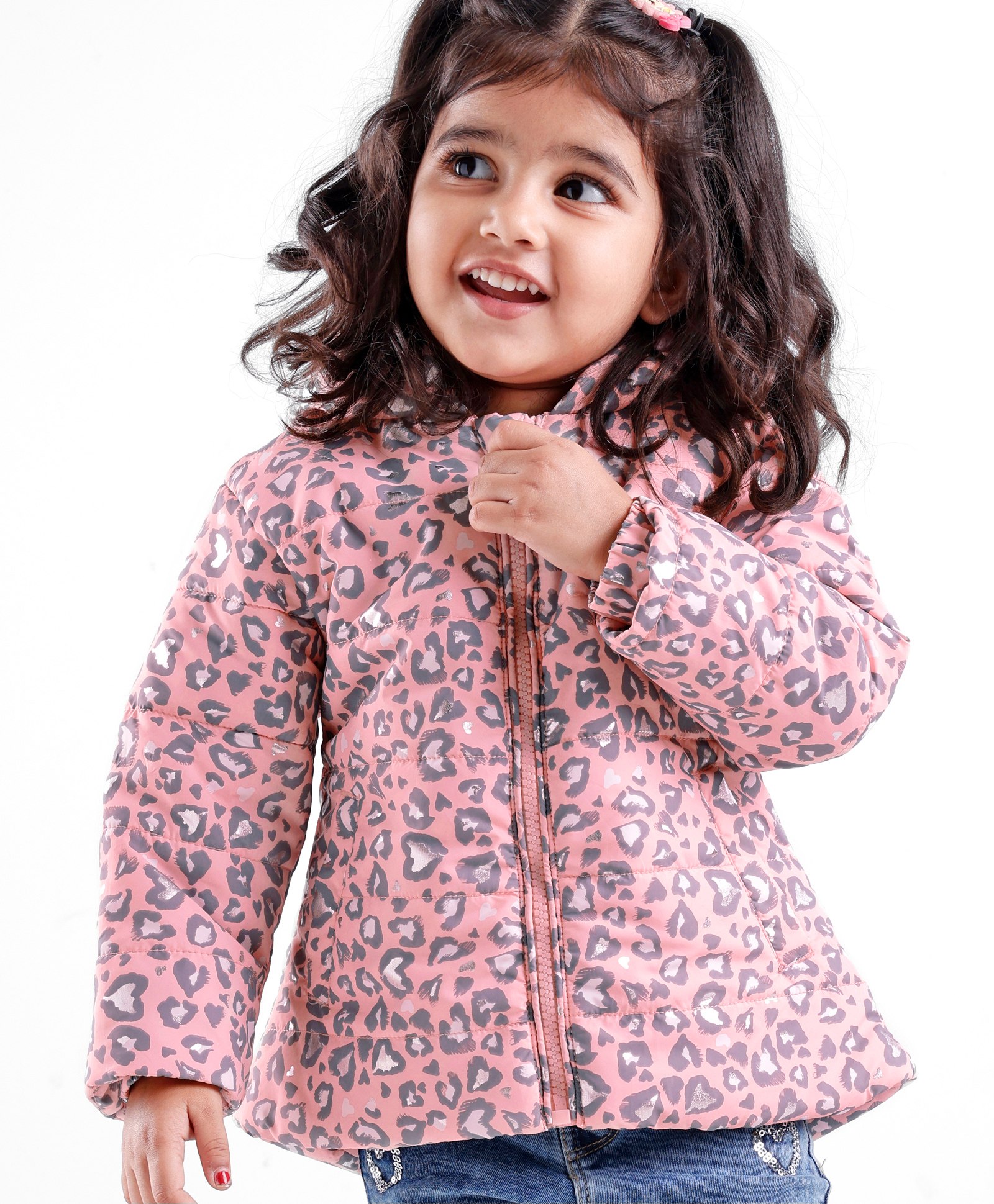 Babyhug Woven Full Sleeves Hooded Quilted Jacket Leopard Print - Pink-picture-18