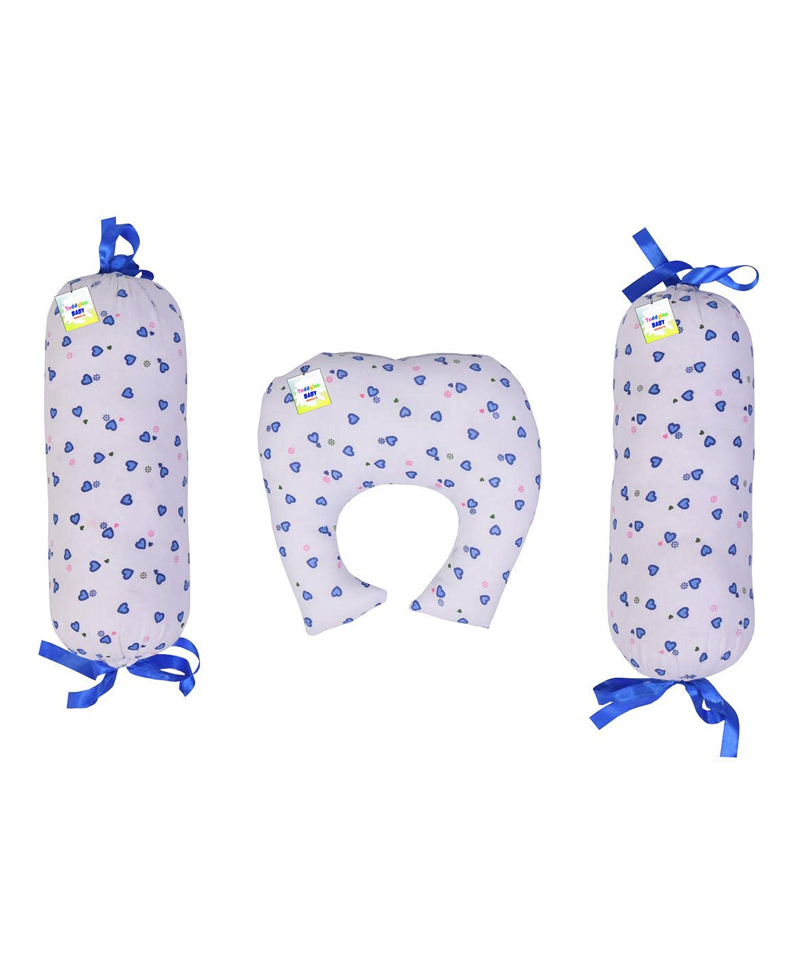Toddylon Baby Pillow for Head Shaping with 2  Bolsters - Blue & White-picture-0