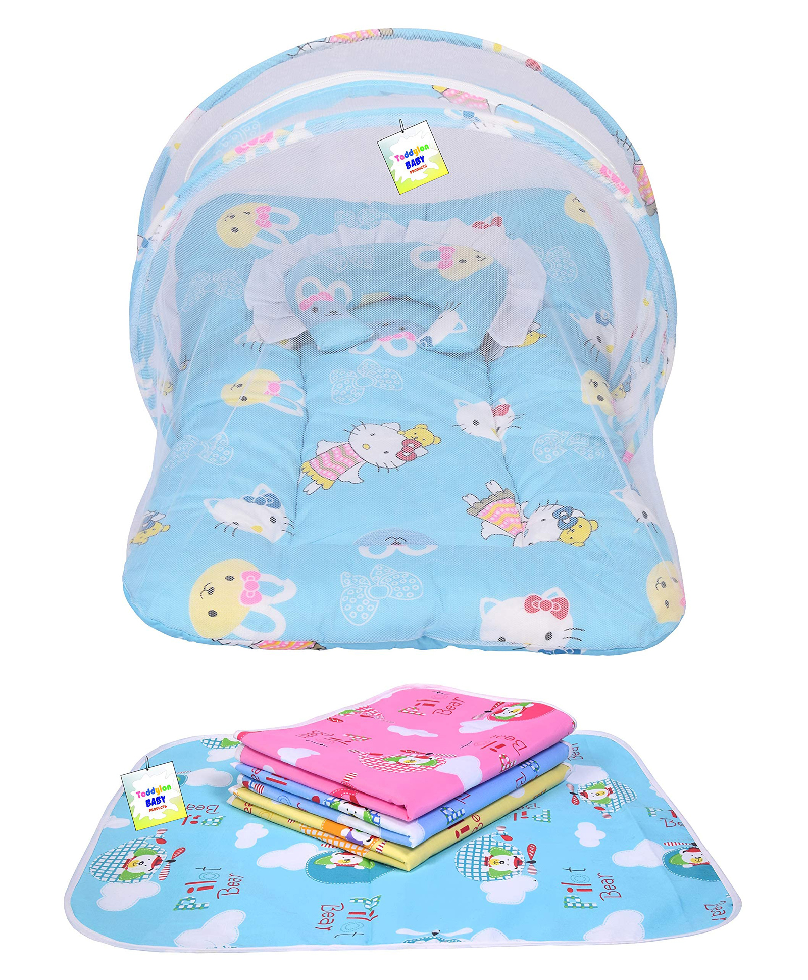 Toddylon Baby Bedding Combo Mattress with Mosquito Net & Nappy Changing Mats - Blue-picture-24