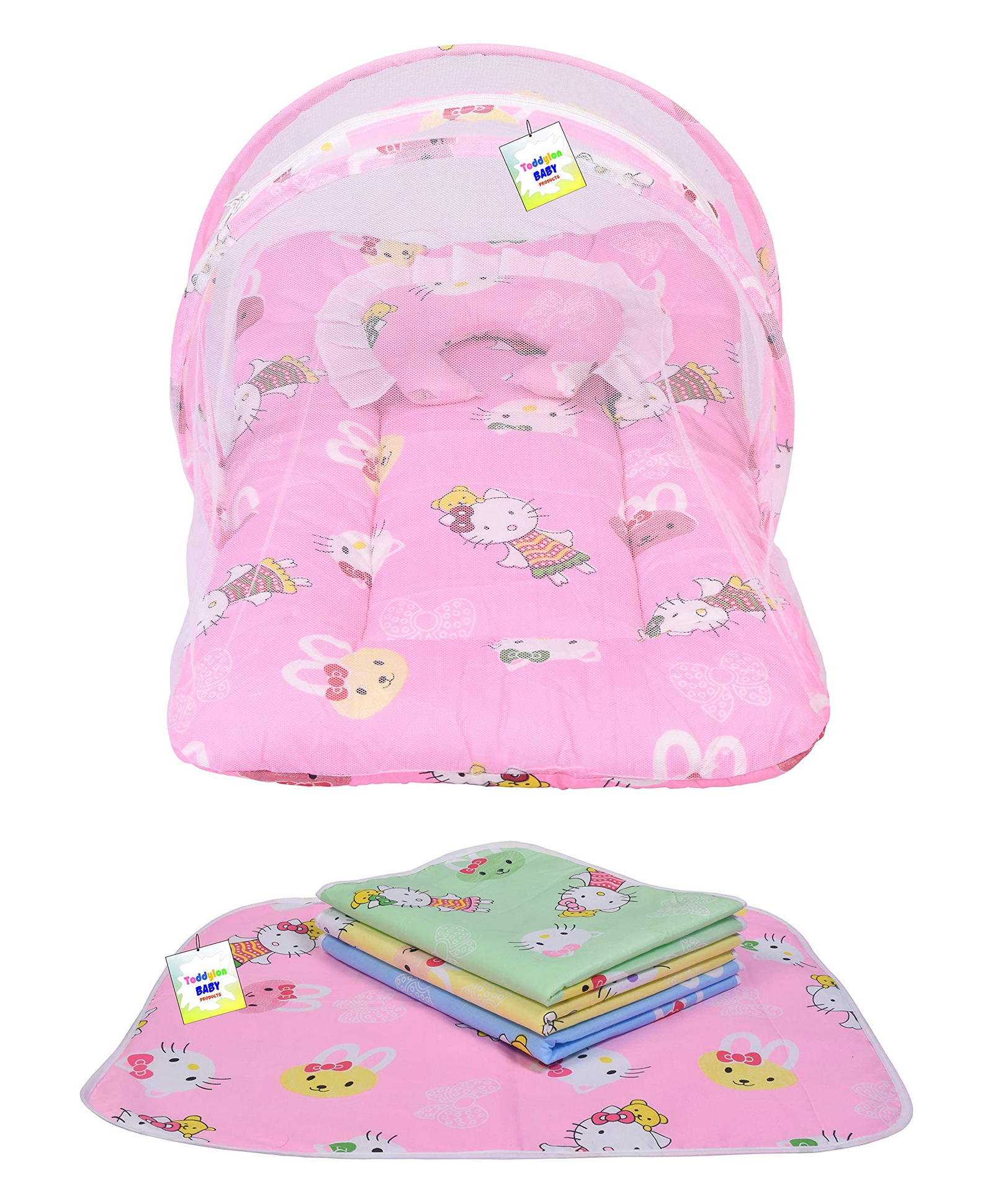 Toddylon Baby Bedding Combo Mattress with Mosquito Net & Nappy Changing Mats - Pink-picture-23
