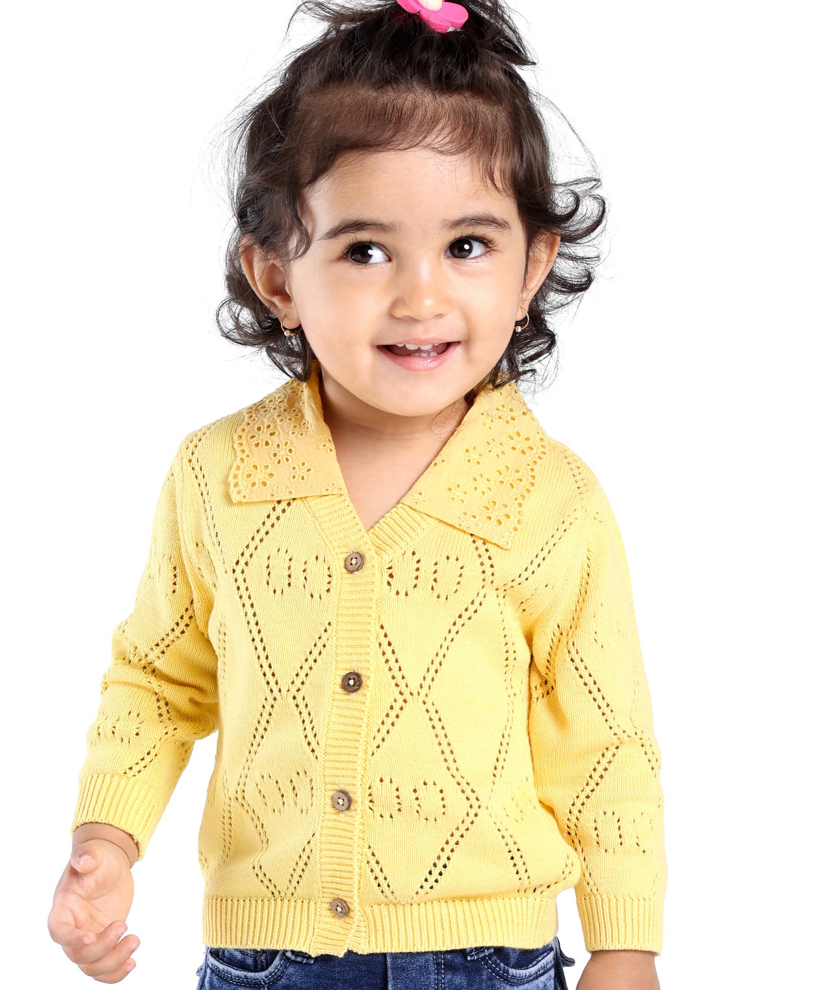 Babyoye Eco Conscious Cotton Full Sleeves Cable Knit Front Open Sweater - Yellow-picture-27