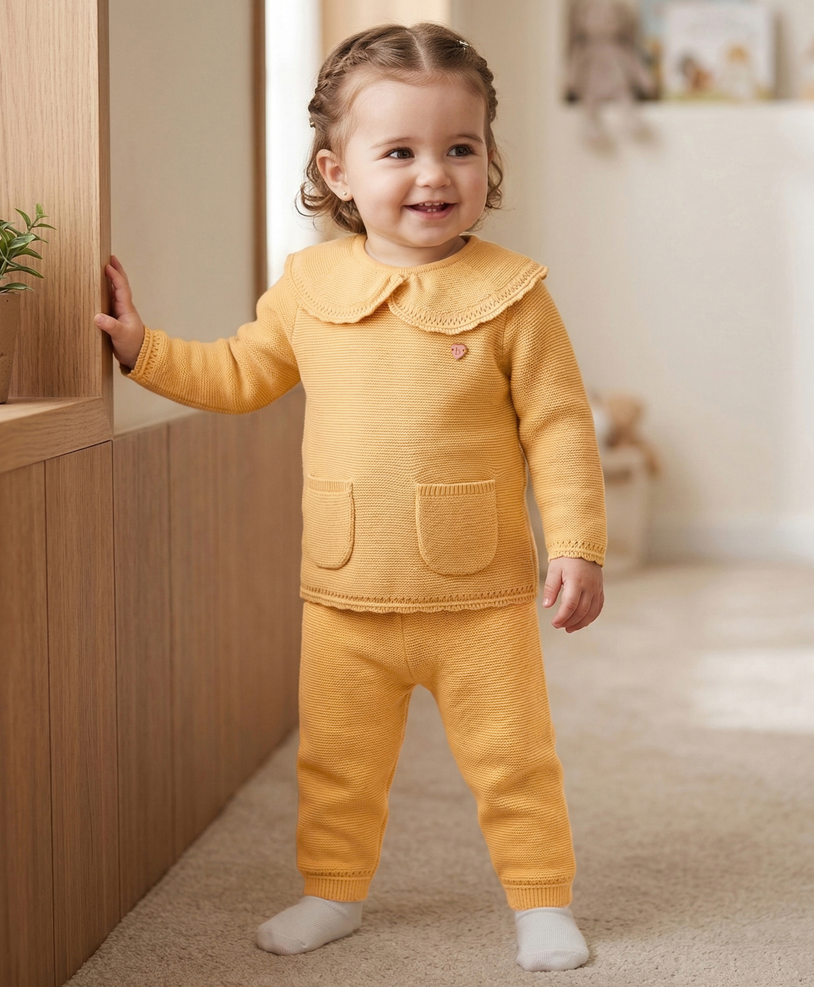 Babyoye Eco Conscious Cotton Full Sleeves Sweater Set Solid Colour - Yellow-image-47