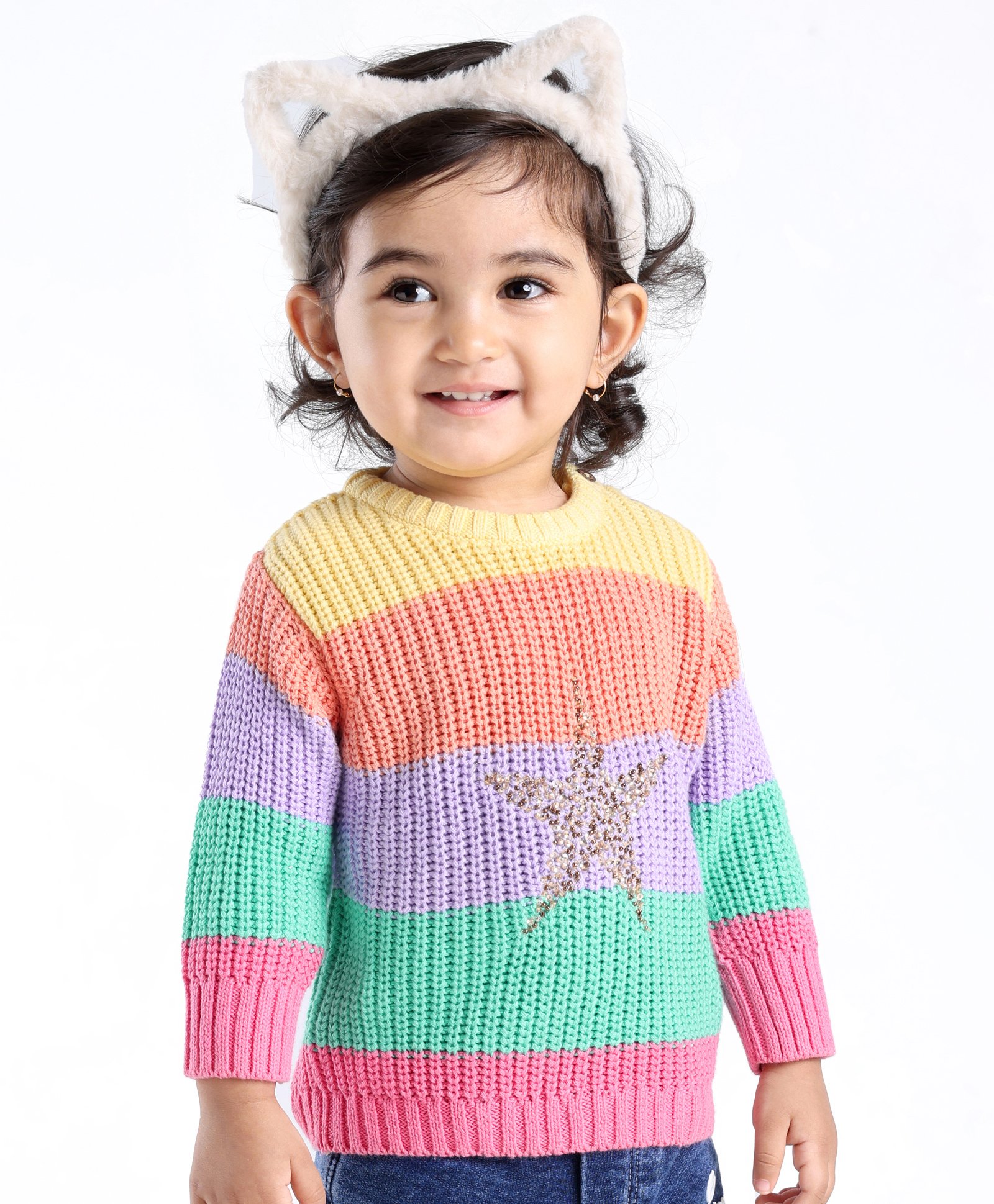 Babyoye Eco-Conscious Cotton Full Sleeves Pullover Sweater Striped - Multicolor-image-37