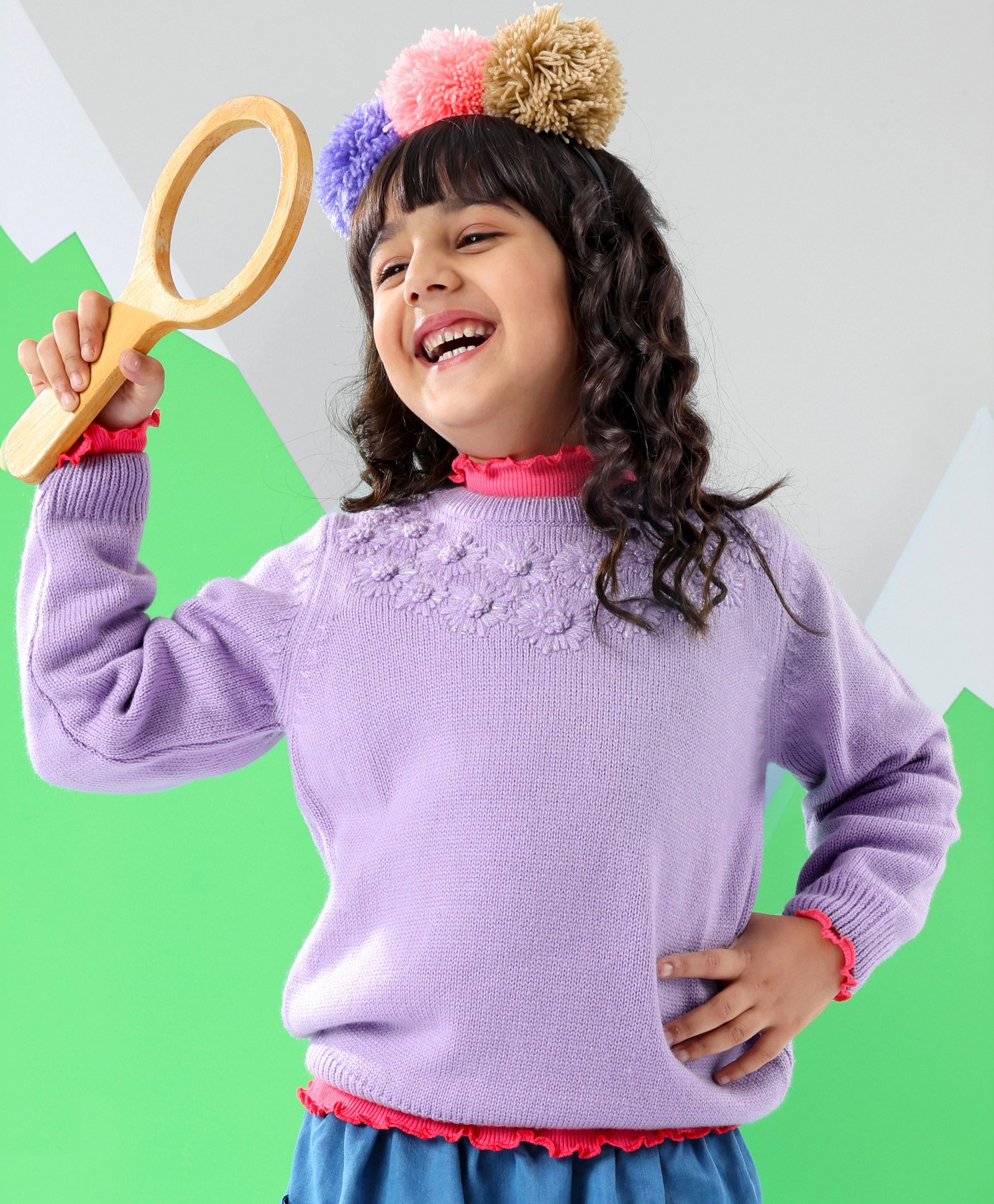 Babyhug 100% Acrylic Full Sleeves Sweater With Cable Knit Floral Design - Purple-picture-23