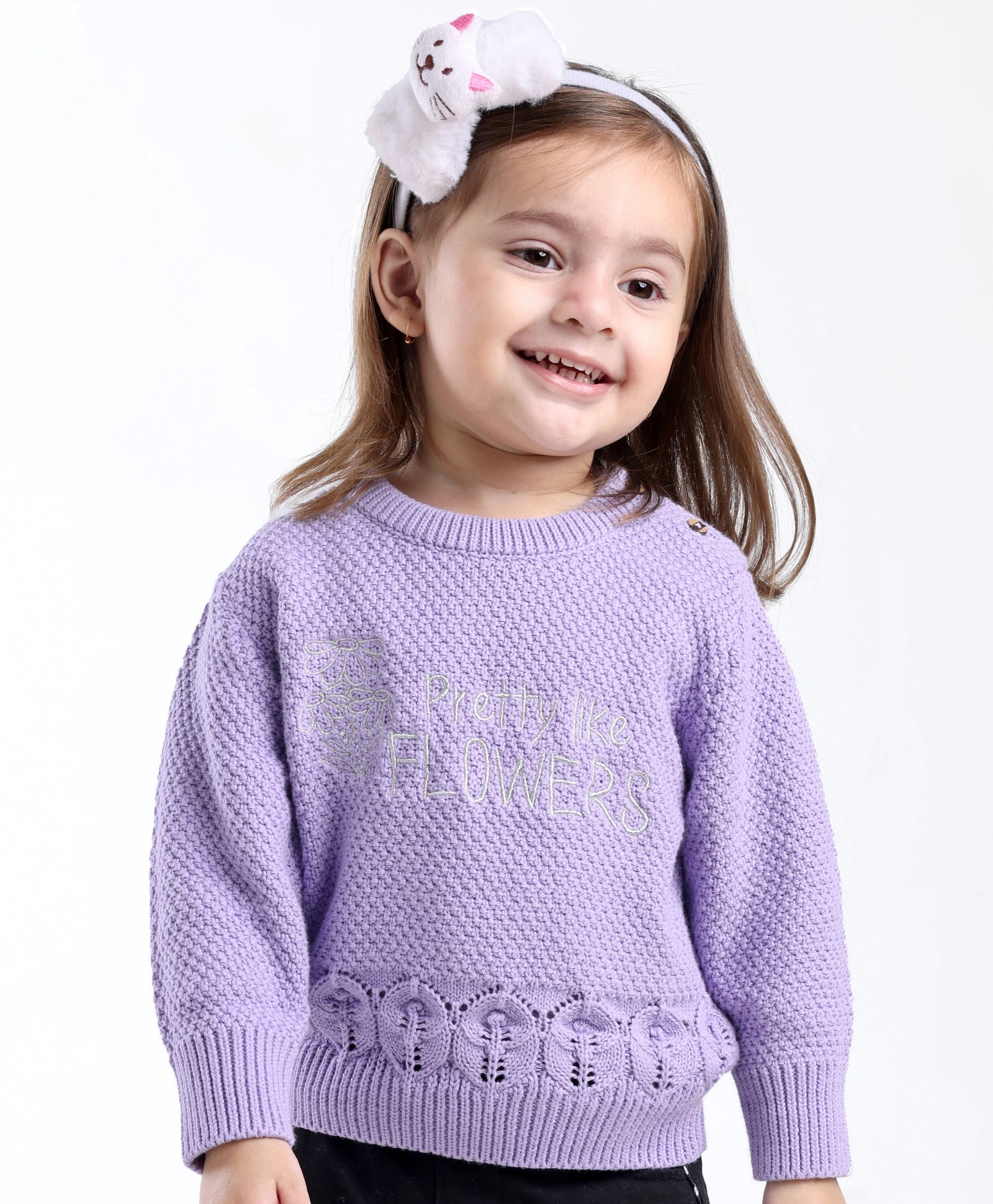 Babyoye Eco Conscious Cotton Full Sleeves Text Embroidered Pullover - Purple-image-43