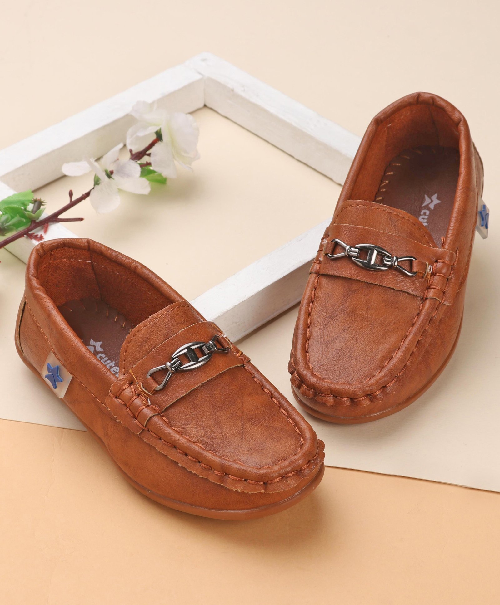 Cute Walk by Babyhug Slip On Solid Formal & Partywear Shoes with Chain Applique - Brown-image-15