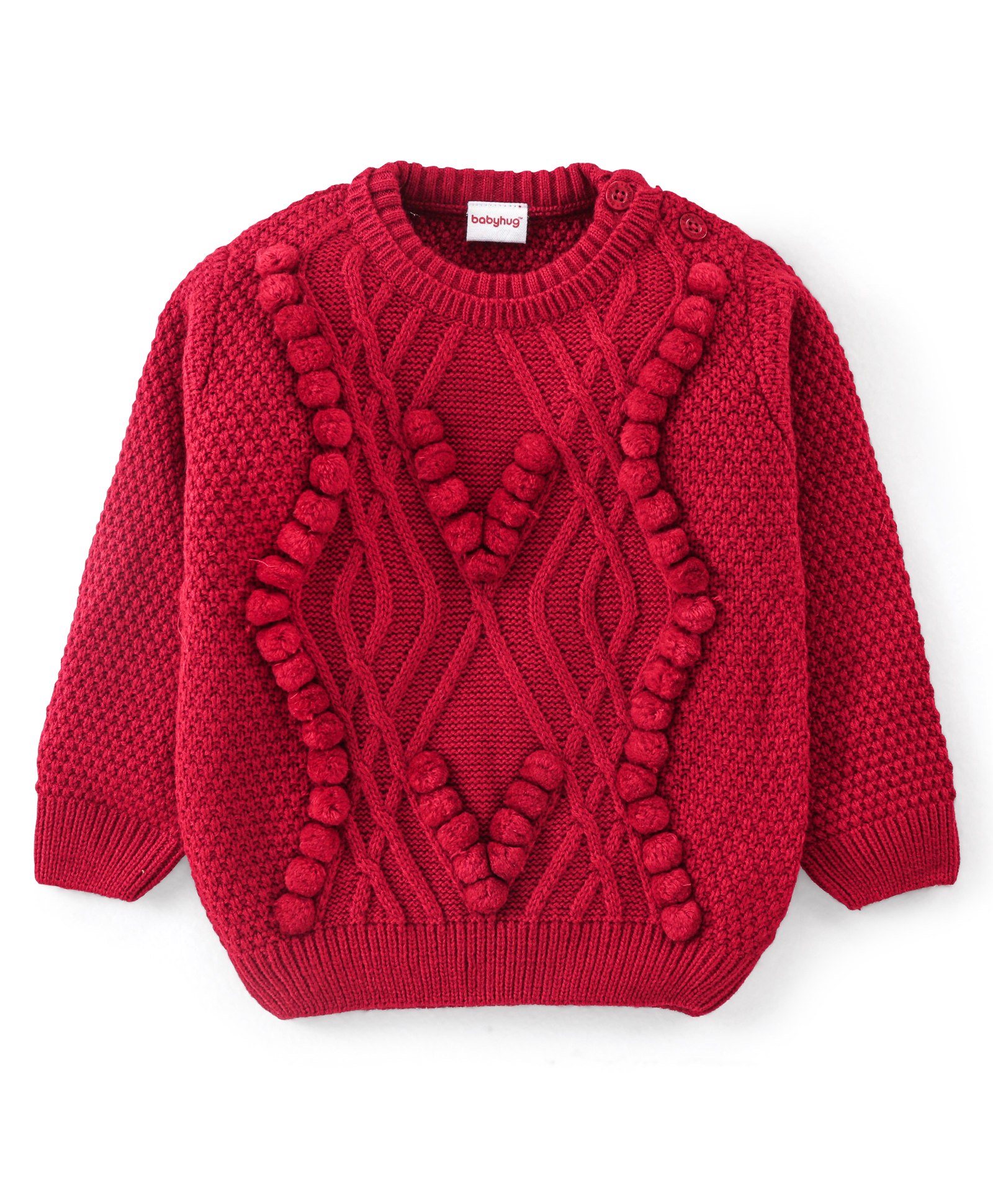 Babyhug 100% Acrylic Knit Full Sleeves Sweater Cable Knit Design - Red-picture-25