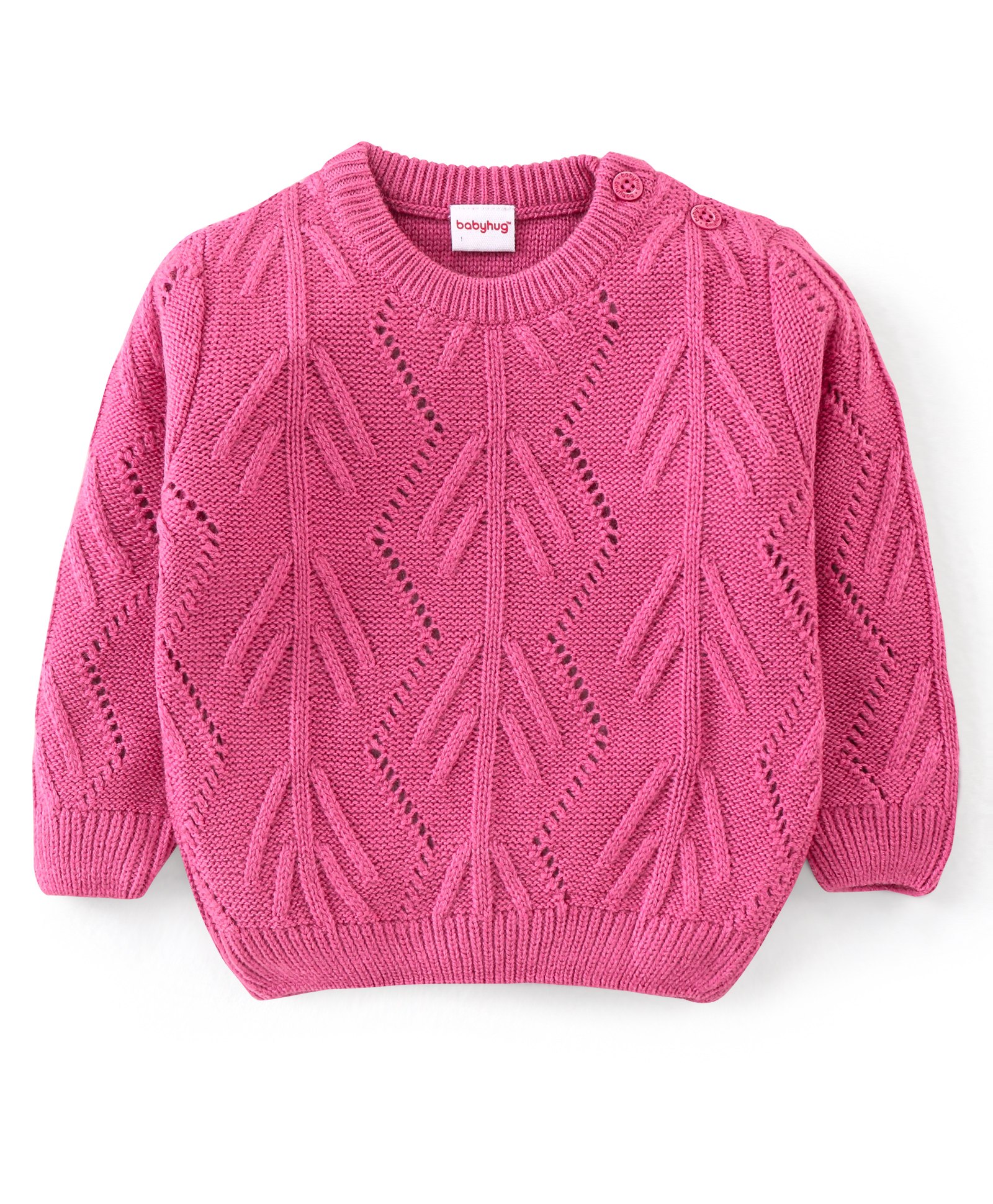 Babyhug 100% Acrylic Knit Full Sleeves Sweater Cable Knit Design - Pink-picture-30