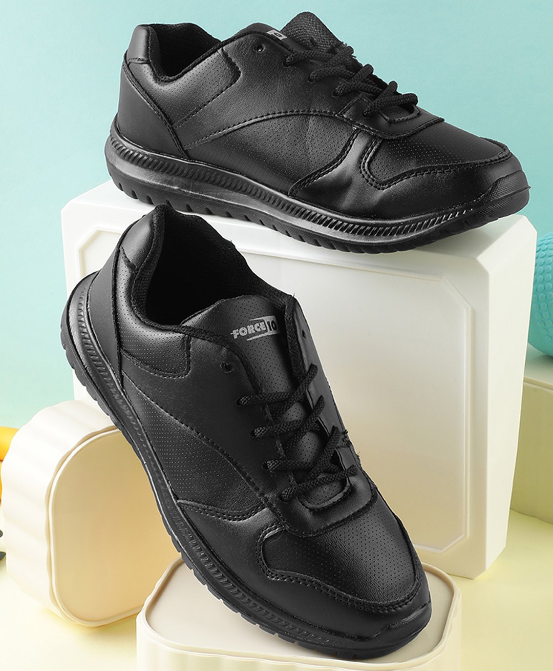 LIBERTY Patch Detailed Lace Up Solid School Shoes - Black-image-46