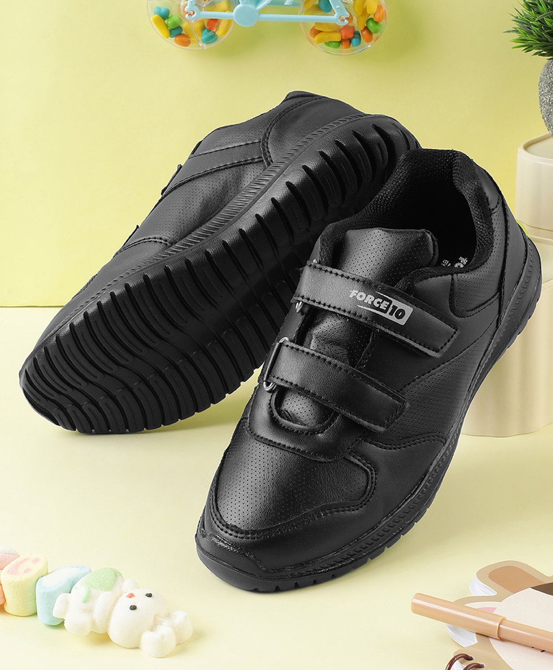 LIBERTY Patch Detailed Double Velcro Closure Solid School Shoes - Black-image-47