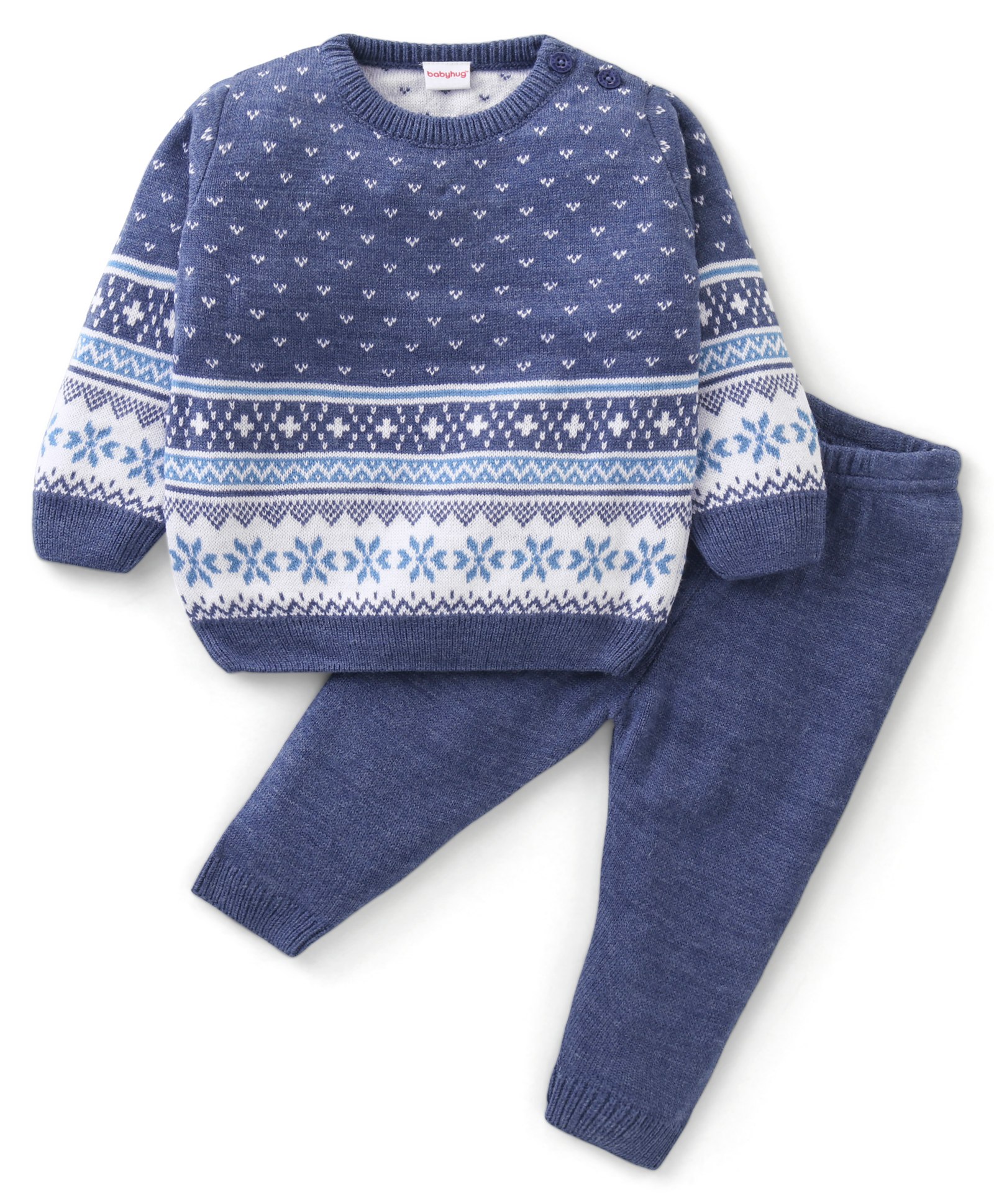 Babyhug 100% Acrylic Knit Full Sleeves Sweater Set Star Design - Blue-image-5