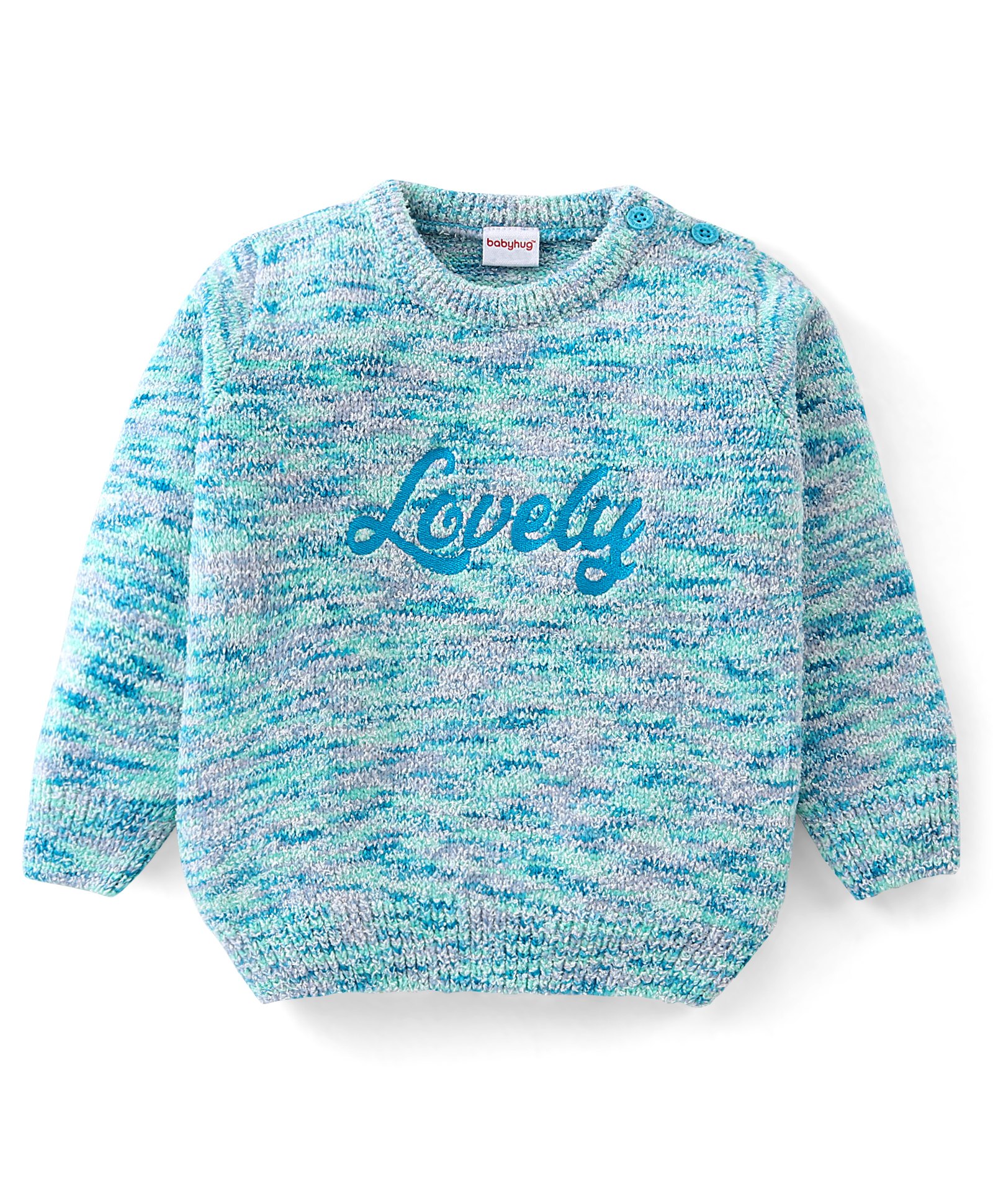 Babyhug Knitted Full Sleeves Sweater with Text Print - Blue-picture-14