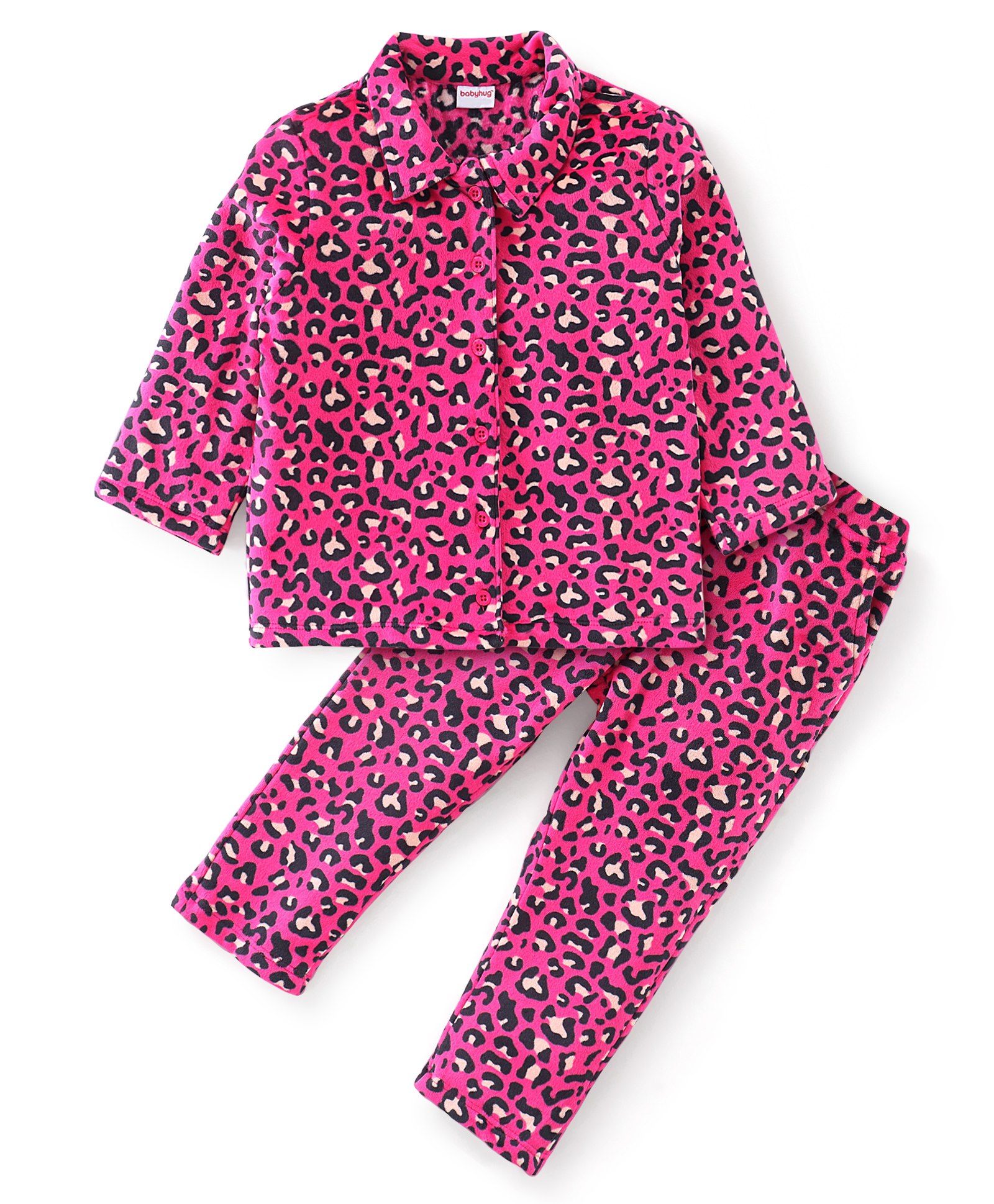 Babyhug Full Sleeves Winter Wear Suits With Leopard Print - Pink-image-29