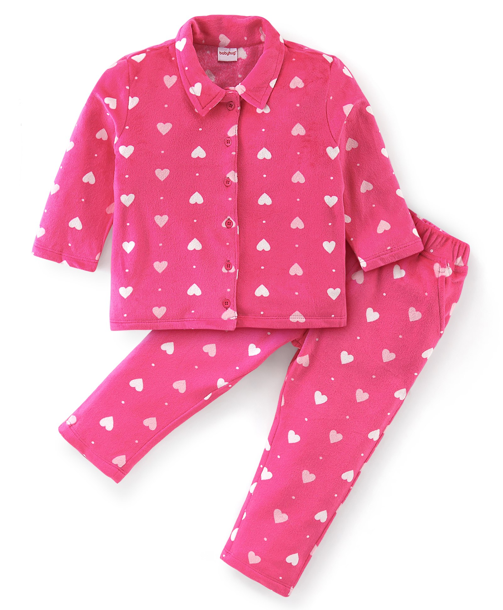 Babyhug Full Sleeves Winter Wear Suits With Heart Print - Pink-image-28