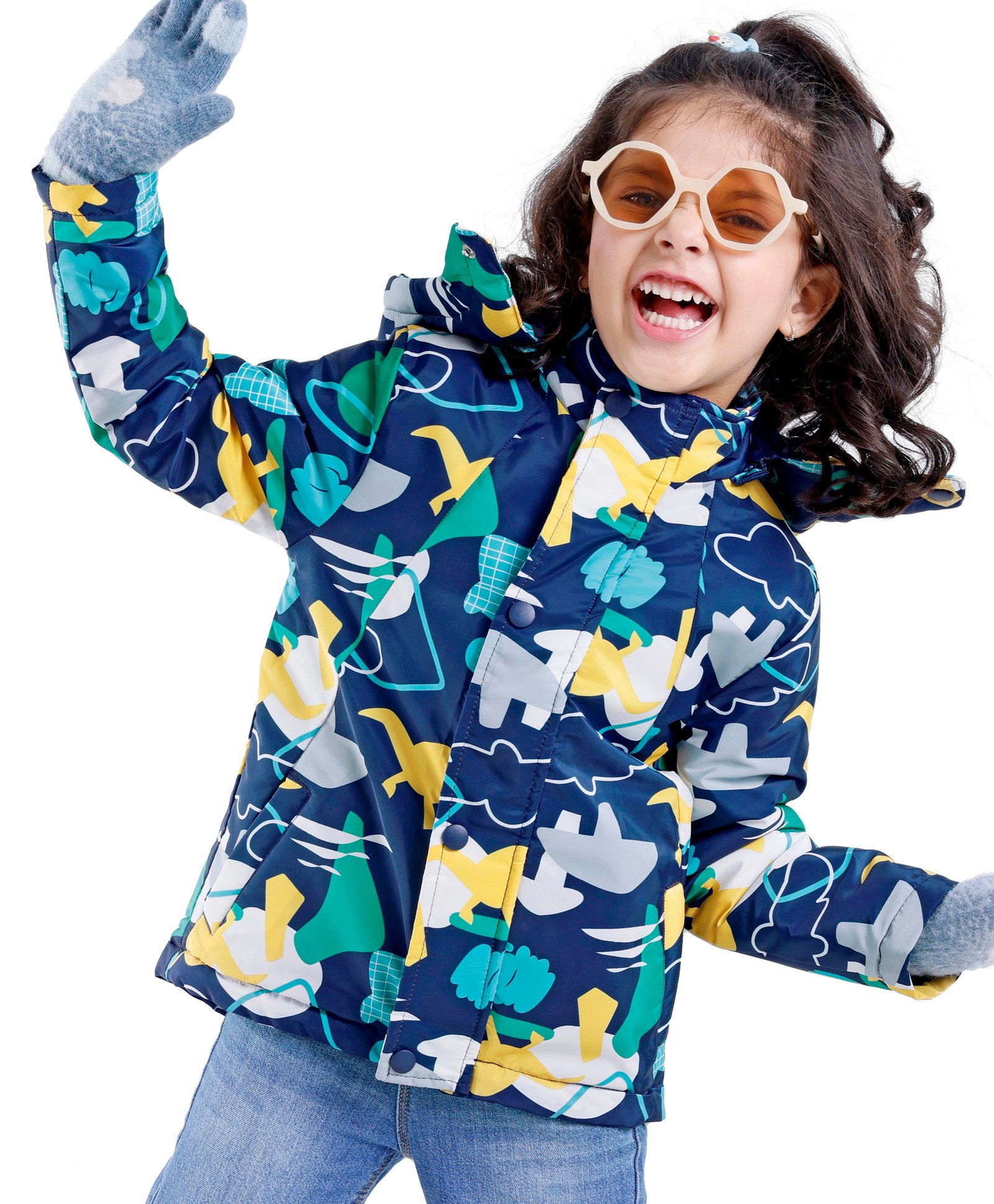 Babyhug Woven Full Sleeves Hooded Jacket Dino Print - Blue-image-25