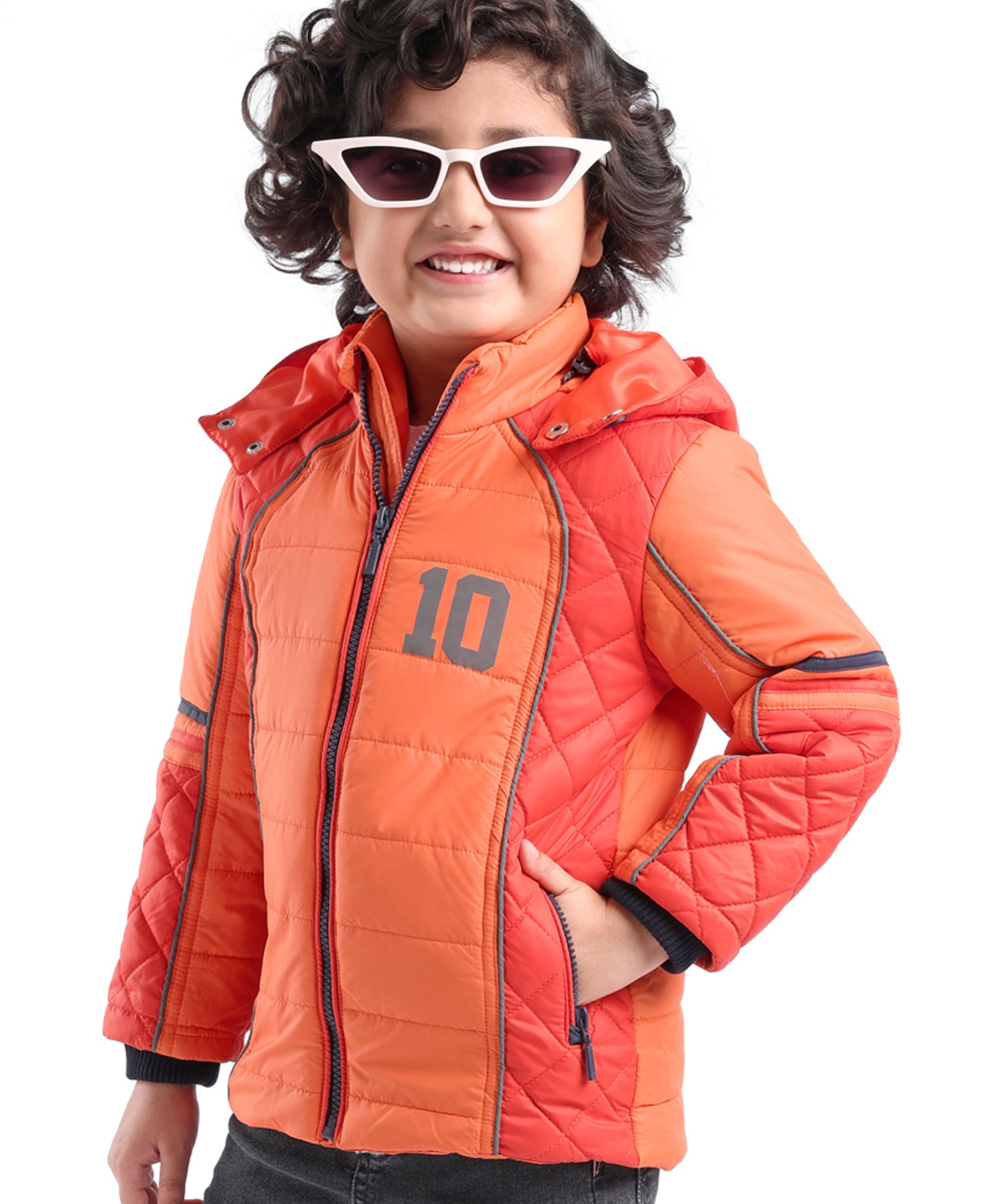 Babyhug Woven Full Sleeves Hoodie Number Print - Orange-image-5