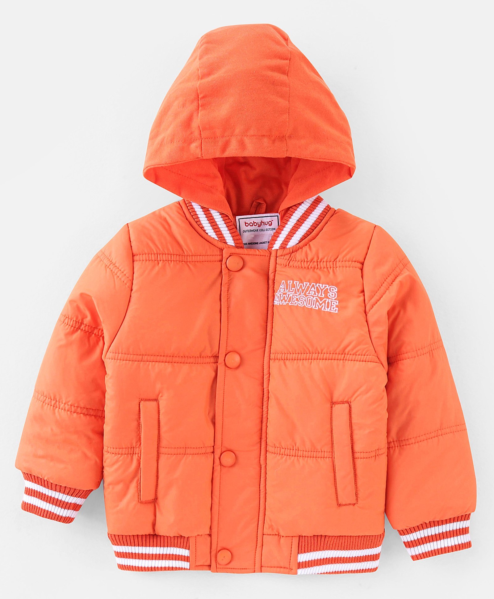 Babyhug Woven Full Sleeves Hoodie Text Print - Orange-image-18