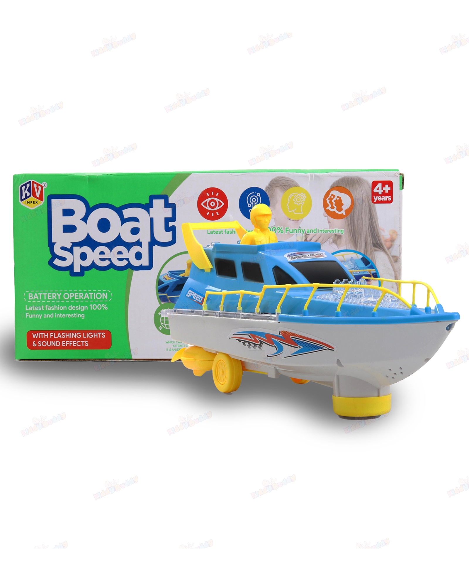 Vijaya Impex Bump and Go Musical Speed Boat Toy With Light and Music - Blue & White-image-26