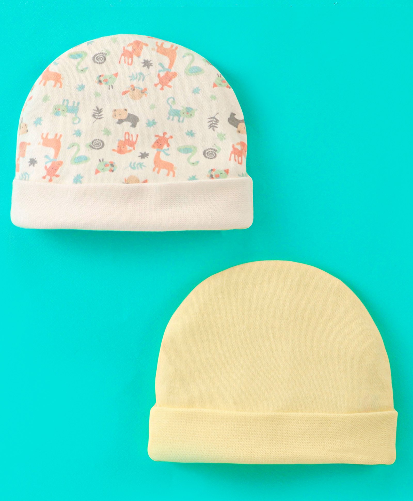 Ben Benny Cotton Knit Round Caps Bear Print Pack of 2  Yellow & White - Diameter 9 cm-image-26