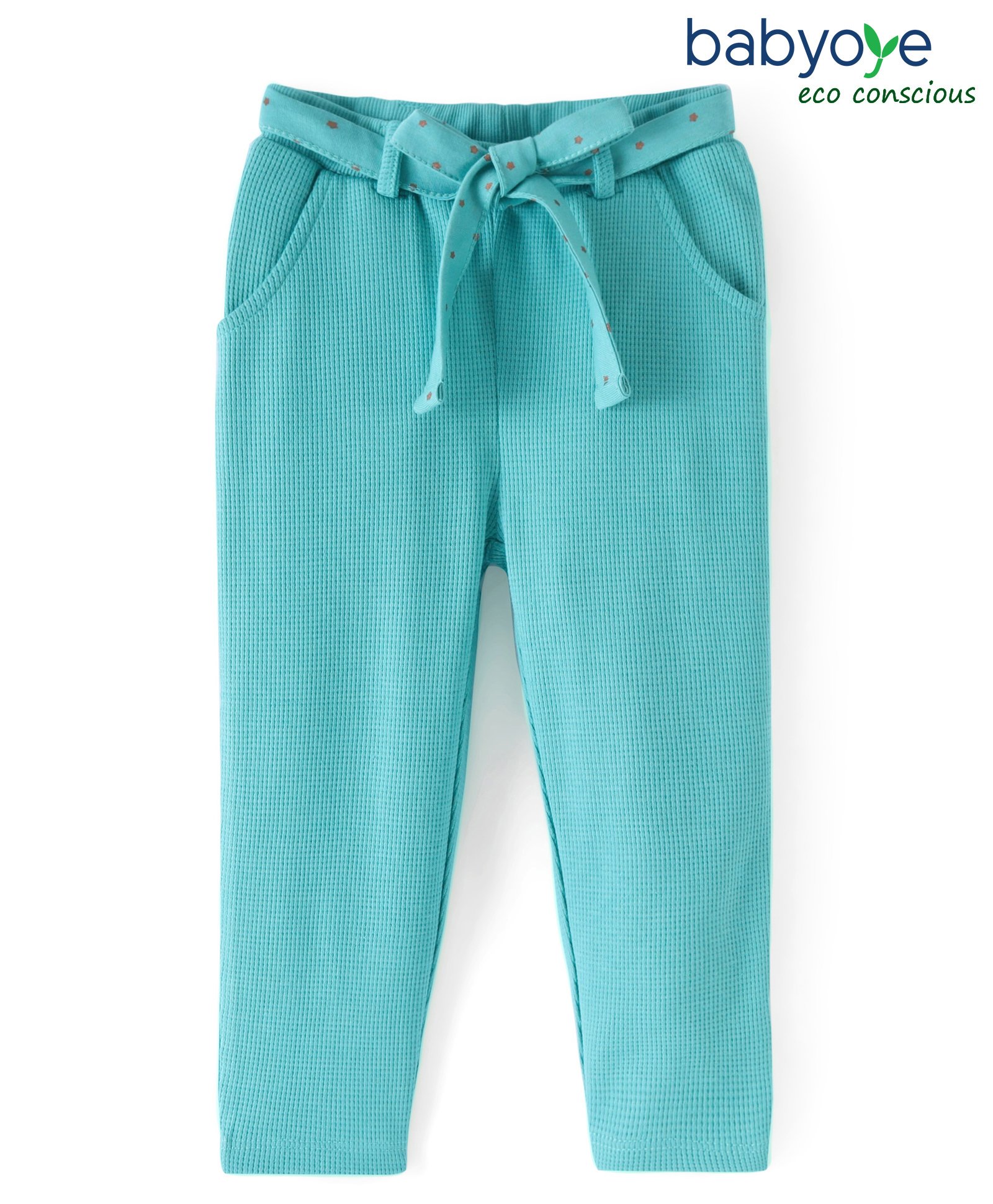 Babyoye Eco Conscious 100% Cotton Full Length Solid Lounge Pant With Belt- Blue-picture-14