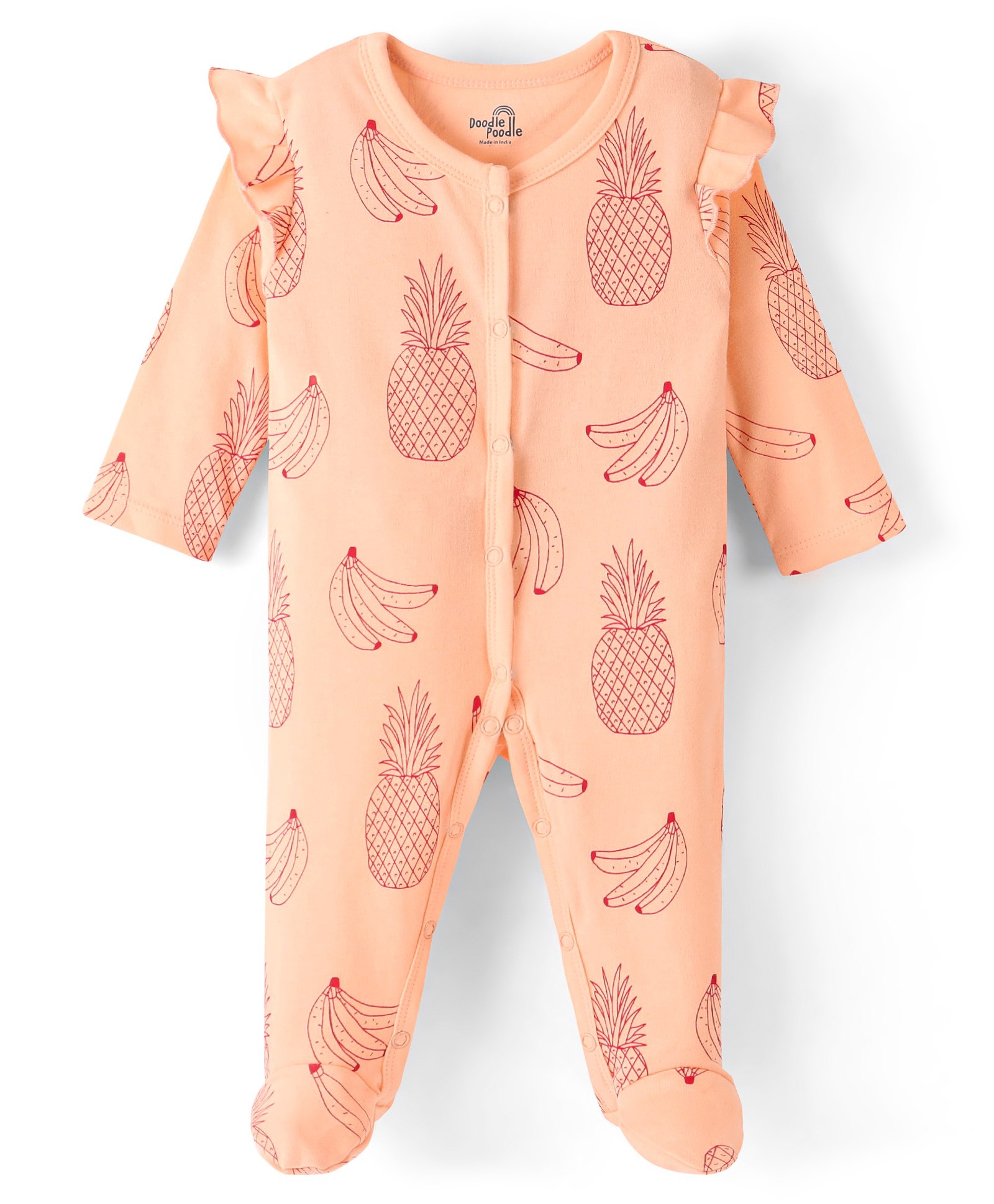 Doodle Poodle 100% Cotton Full Sleeves Sleep Suit with Fruits Print - Pink-picture-37