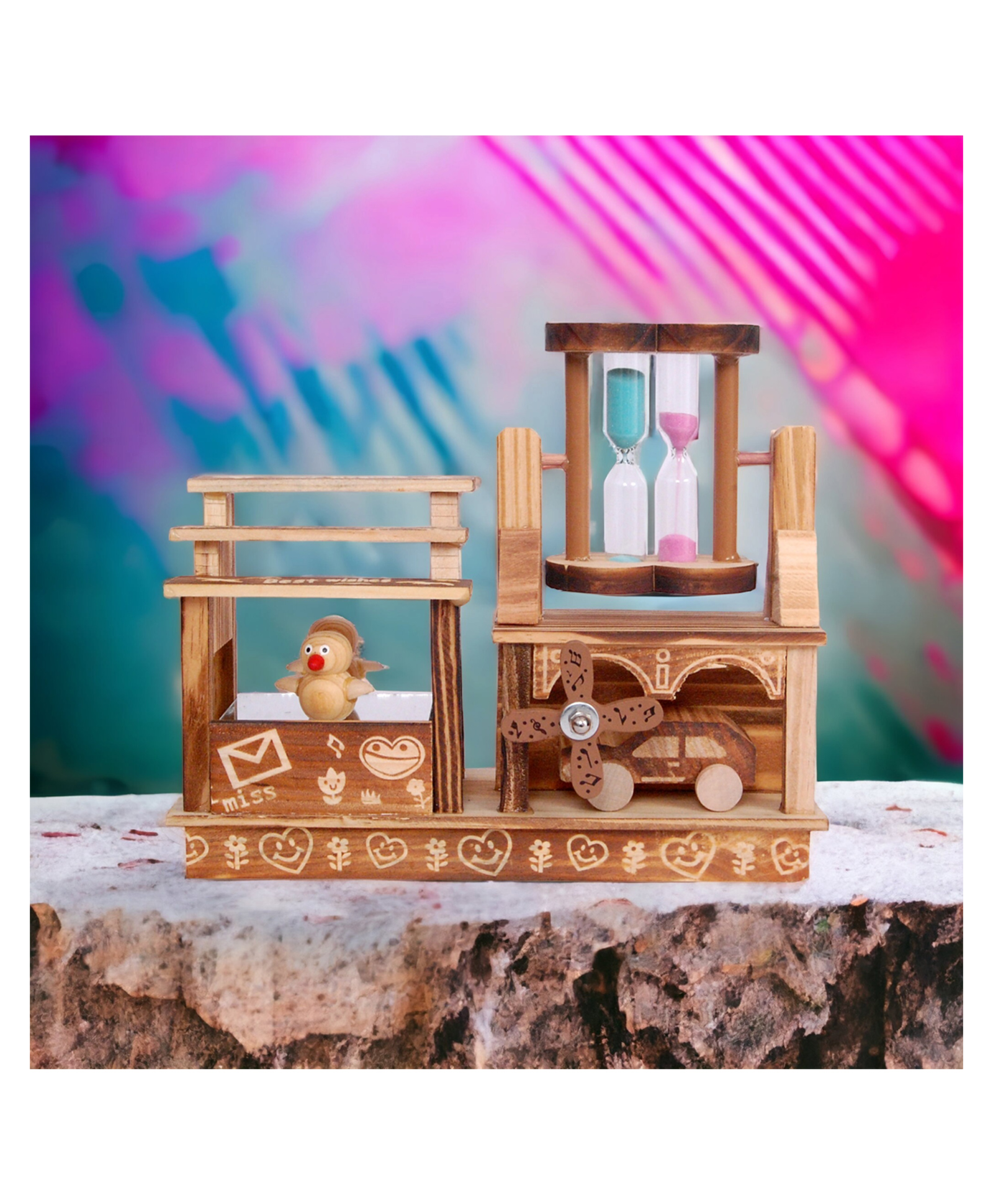 Chocozone Wooden Music Box with Teddy Bear Pen Stand - Brown-image-30