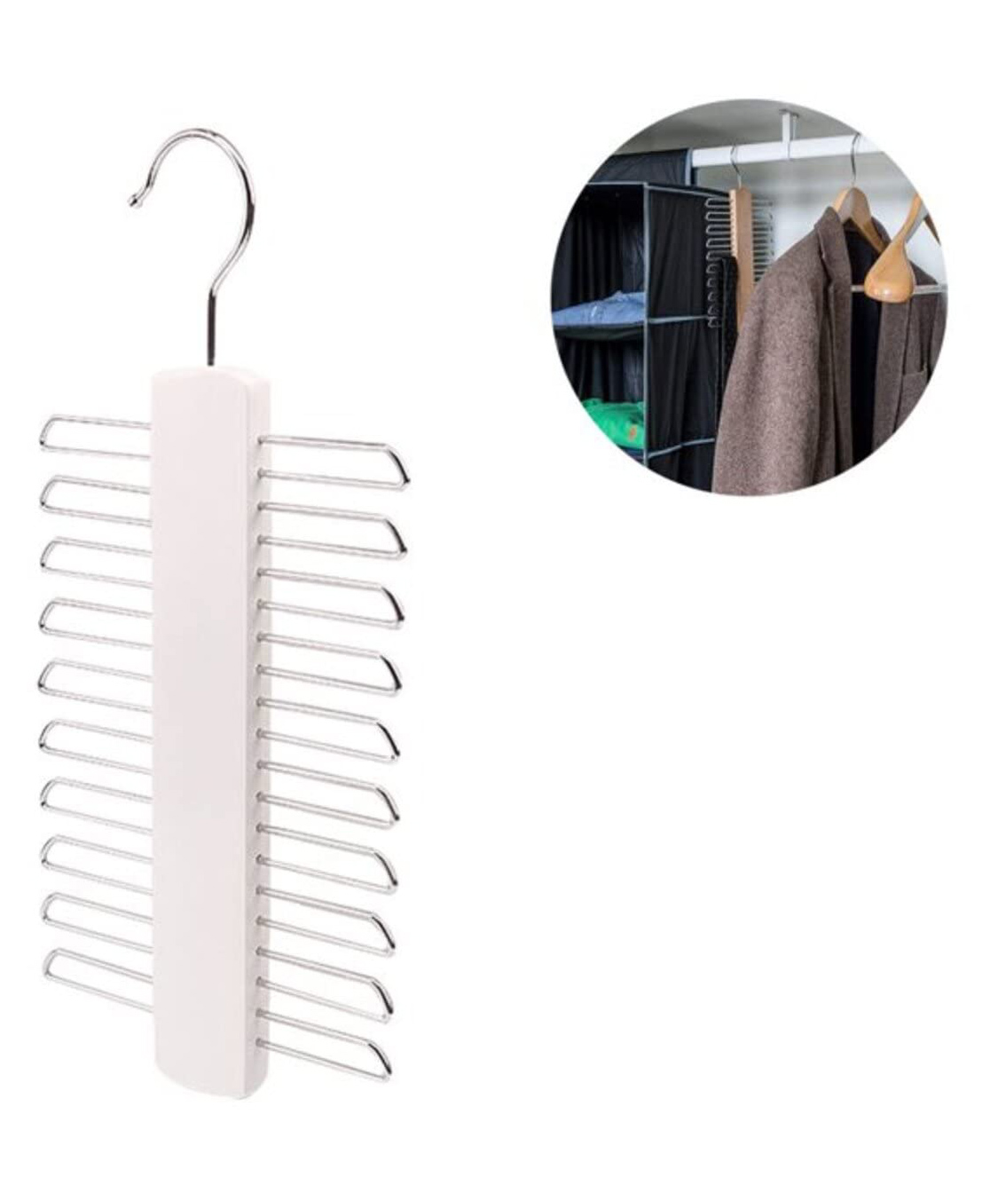 MOMISY Multipurpose 360Degree Swivel Wooden Vertical Hanger With 20 Hooks -White-image-25