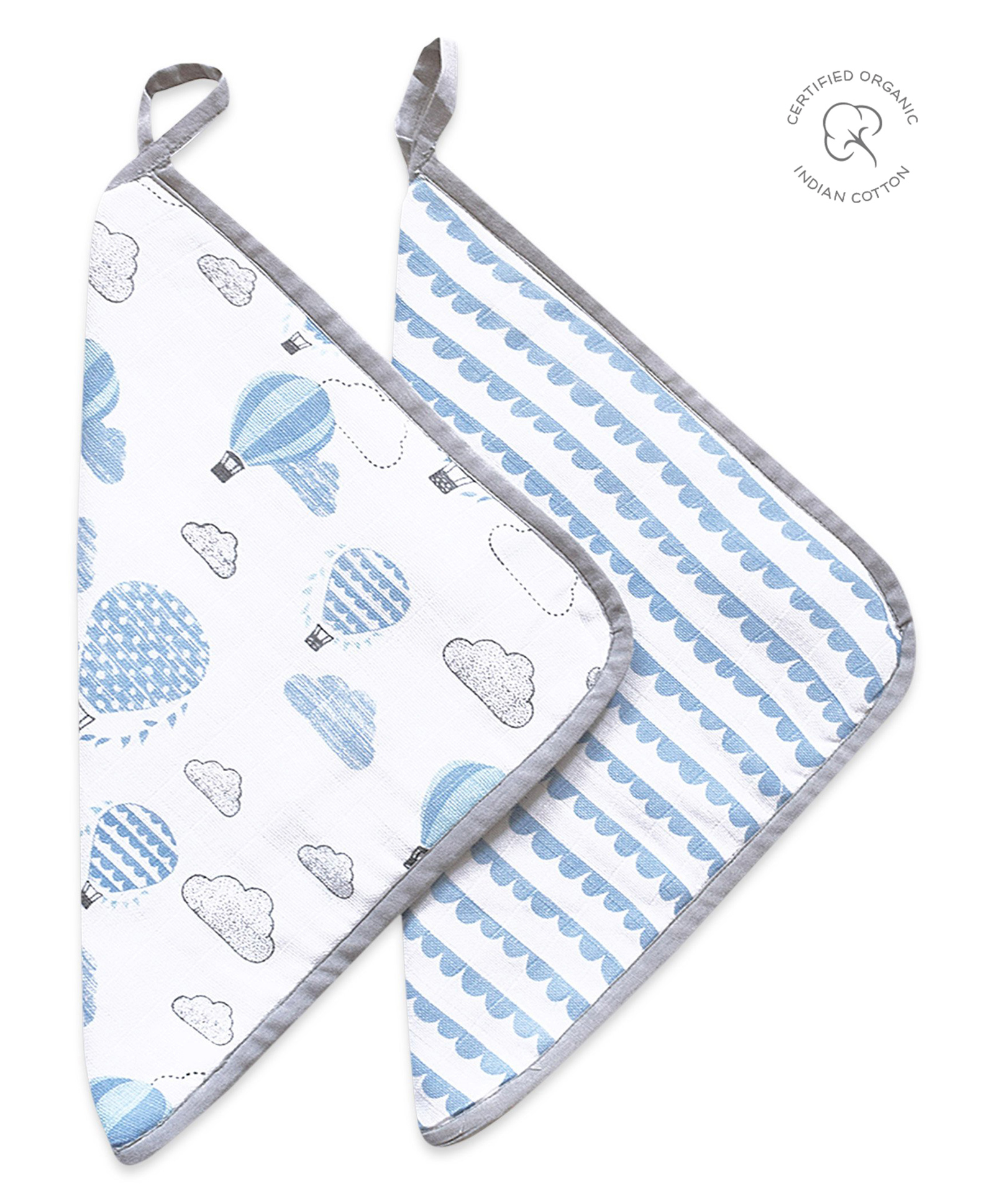 Masilo Organic Muslin Washcloths (Set of 2)  Up, Up & Away (Blue)-image-30