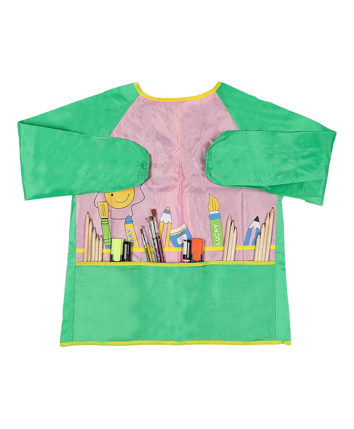 Passion Petals Kids Painting Apron Long Sleeves and 3 Pockets - Green-picture-17