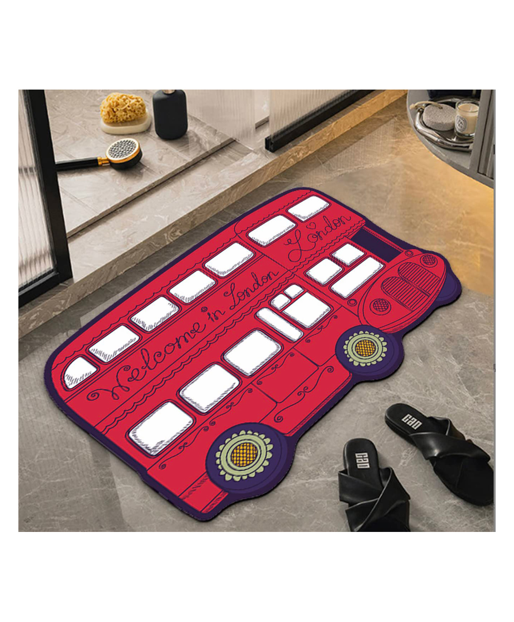 KolorFish Adorable Super Absorbent Quick Dry Cute Animal Anti Slip Bathroom Mat London Bus - Red-picture-13