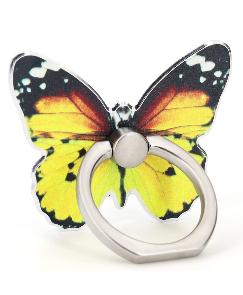 KolorFish Universal Painted Butterfly Mobile Phone Ring Holder Finger Ring Grip Stand 360° Rotation 180° Flip Kickstand Compatible with All Smartphones - Yellow-image-39