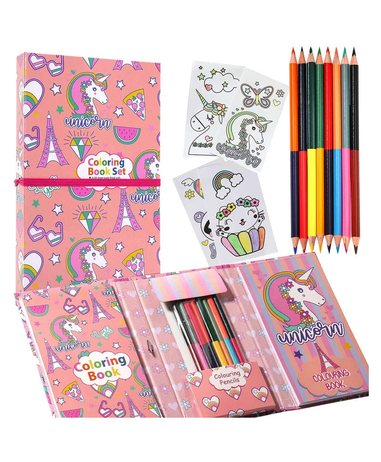 Zyamalox Unicorn Theme Cartoon Colouring Book with 8 Double Side Colour Pencils, Art and Craft Drawing Color Book Set for 3+ Years old Boys, Girls Toddlers, Return Gift for Kids 60 Pages (Assorted Character)-image-11