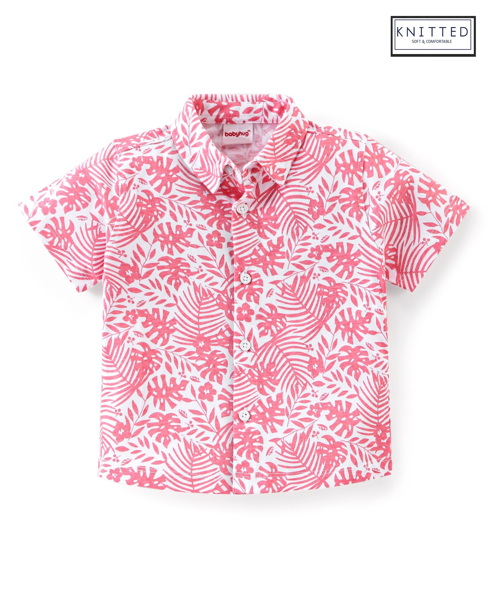 Babyhug Cotton Knit Half Sleeves Regular Collar Shirt Floral Print- Pink-image-4