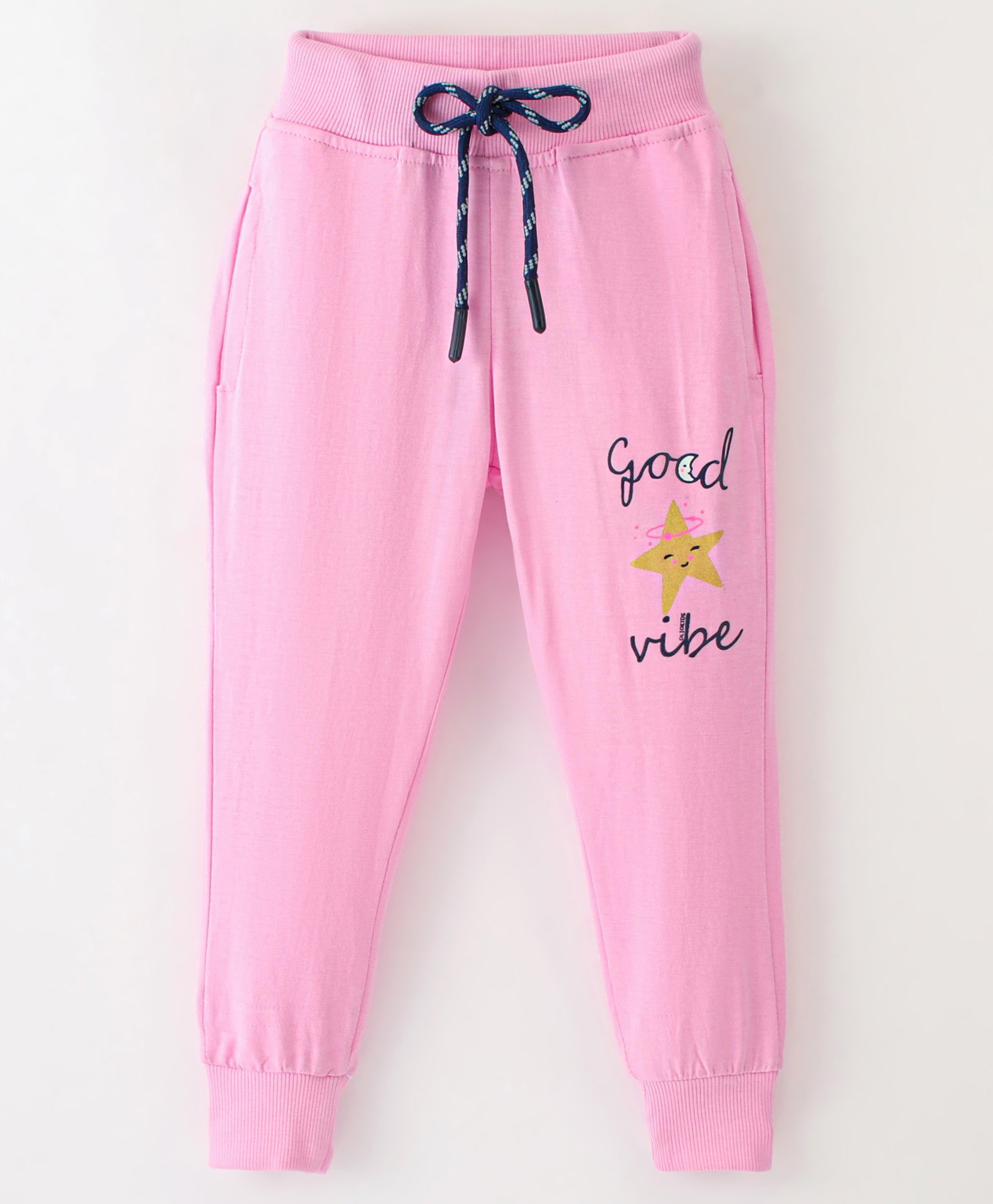 Olio Kids Cotton Sinker Full Length Lounge Pant Text Print - Light Pink-image-13