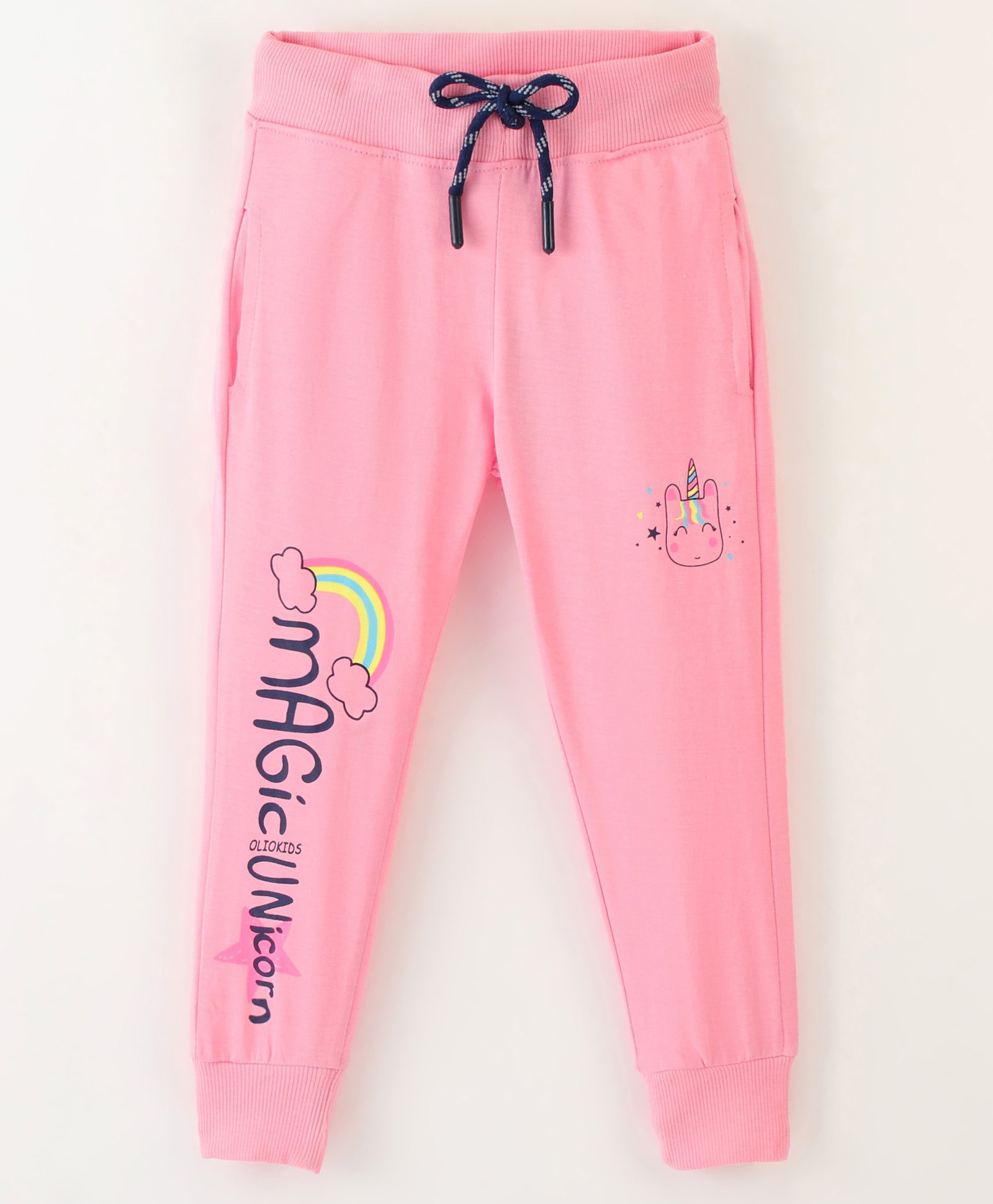 Olio Kids Cotton Sinker Full Length Lounge Pant Text Print - Pink-image-17