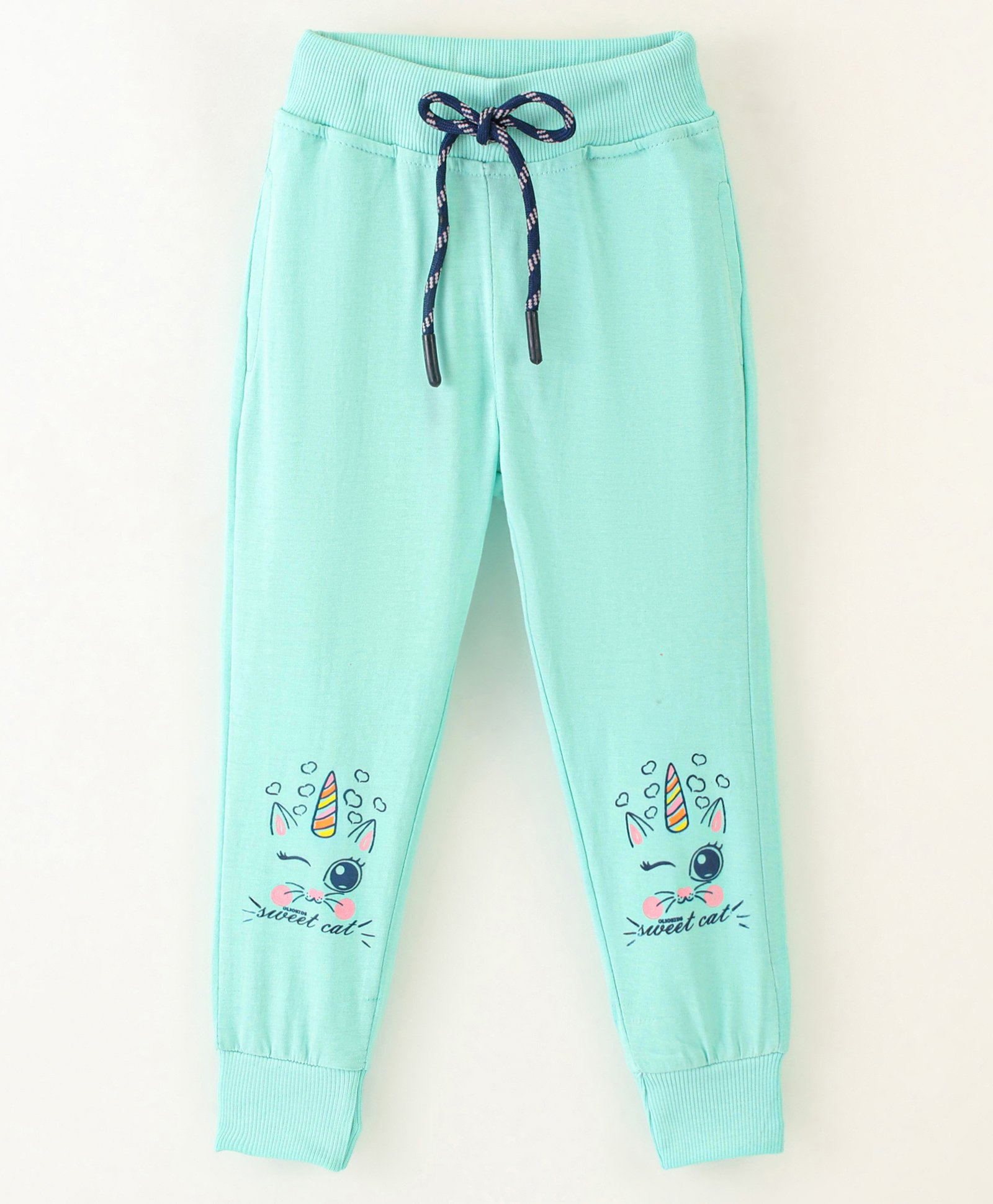 Olio Kids Cotton Sinker Full Length Lounge Pant Text Print - Light Blue-image-14