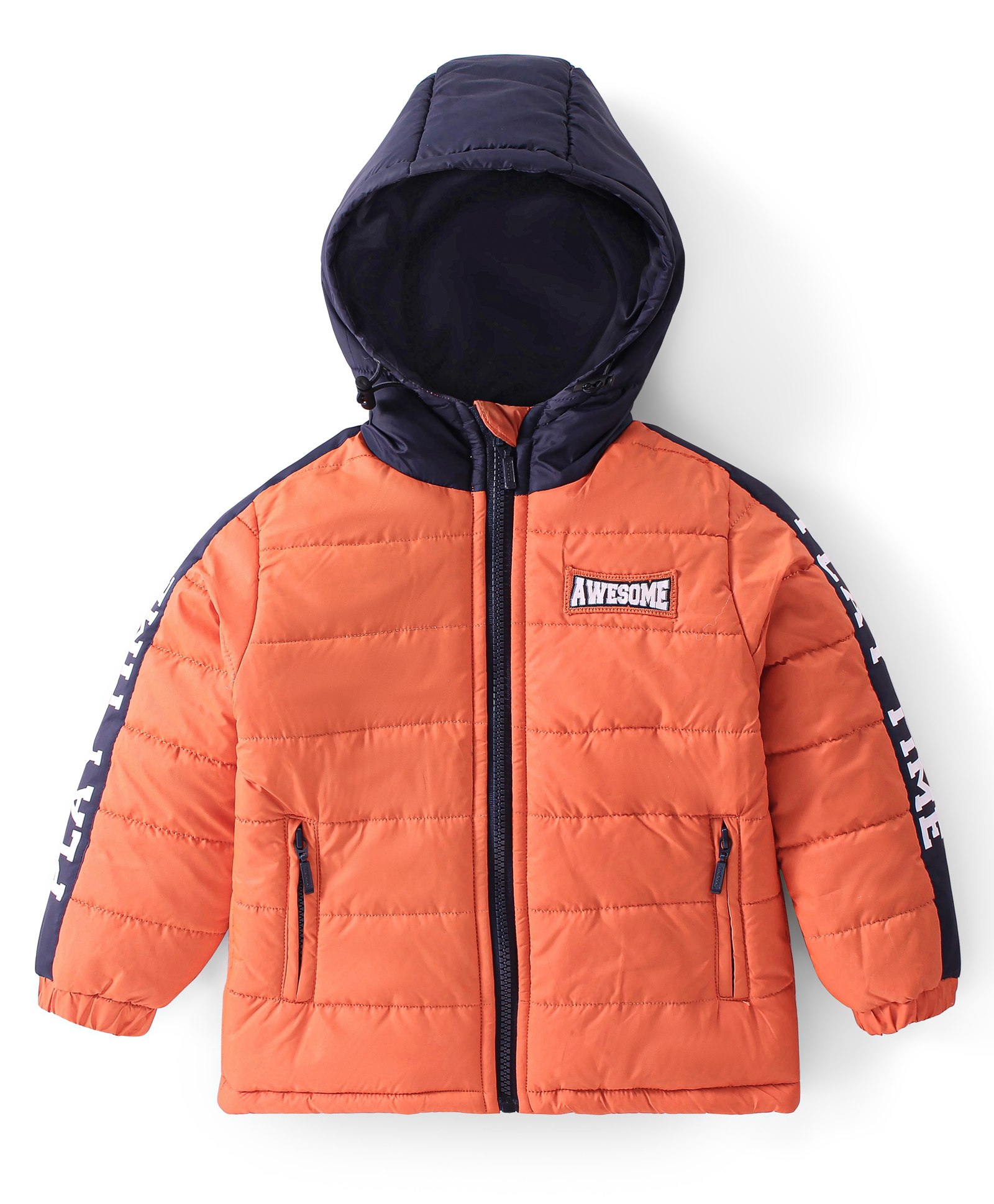 Babyhug Full Sleeves Padded & Hooded Jacket With Text Embroidery- Orange-image-27