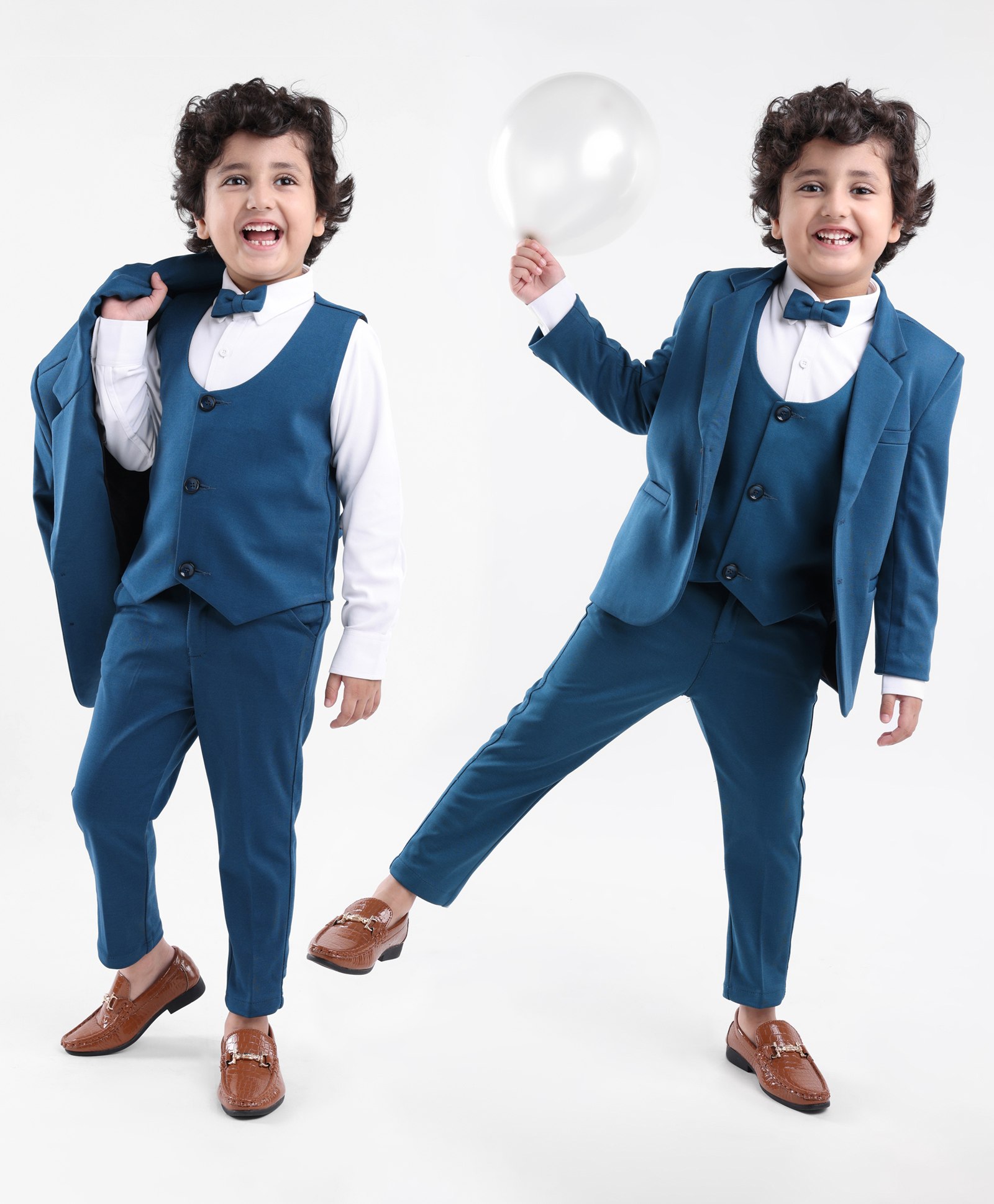 Babyhug Full Sleeves 4 Pieces Party Suit With Bow - Dark Blue-image-39